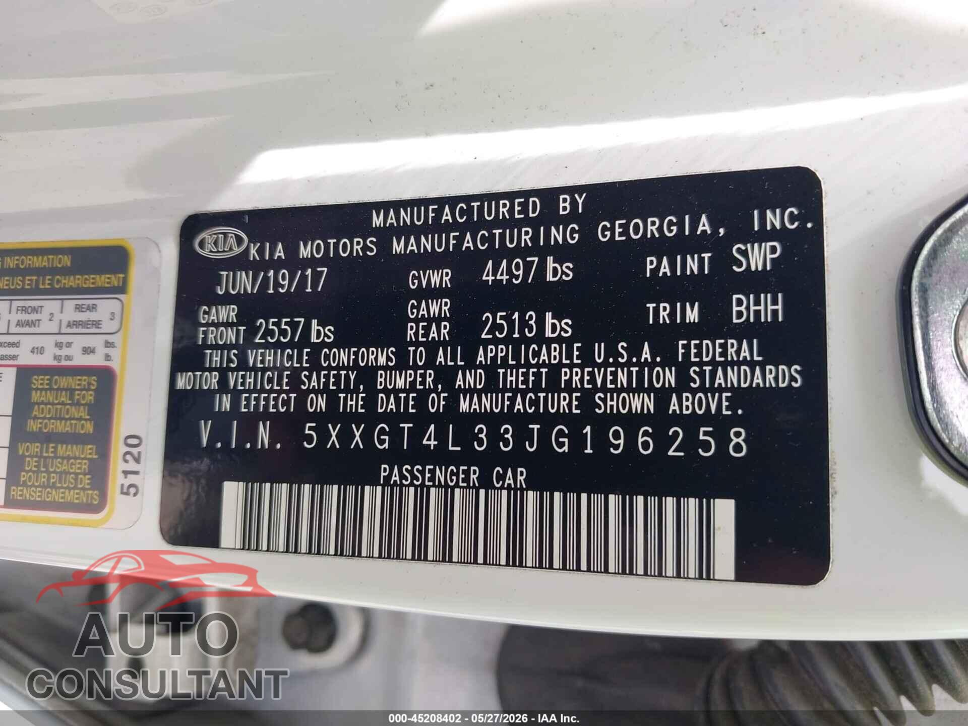 KIA OPTIMA 2018 - 5XXGT4L33JG196258