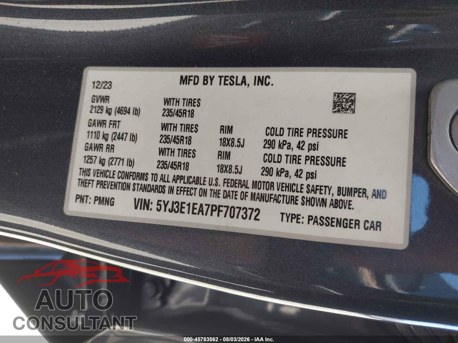 TESLA MODEL 3 2023 - 5YJ3E1EA7PF707372