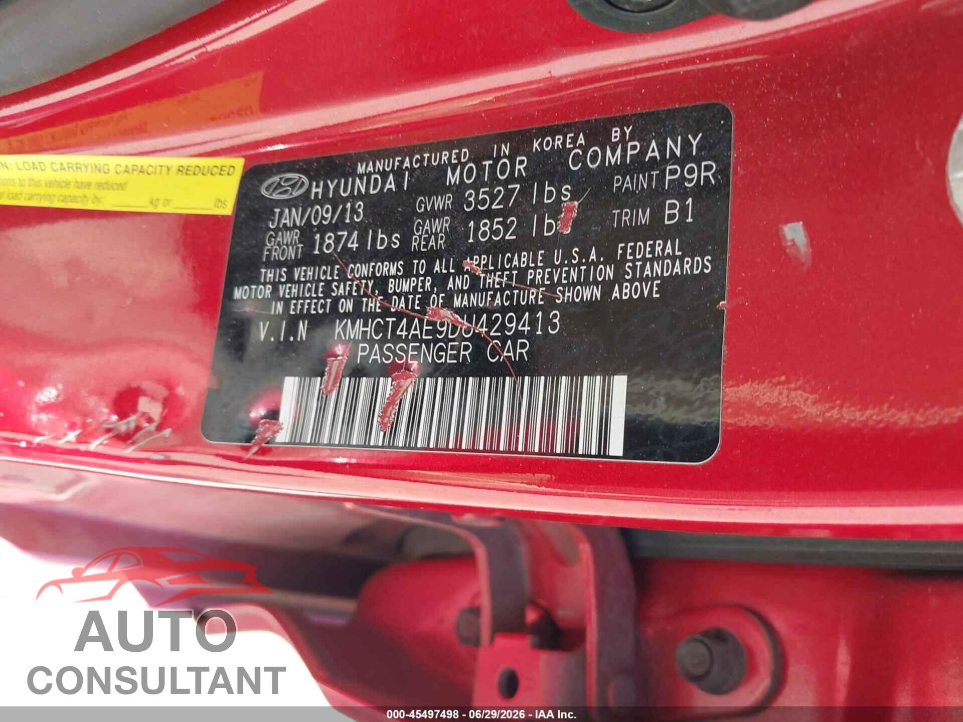 HYUNDAI ACCENT 2013 - KMHCT4AE9DU429413