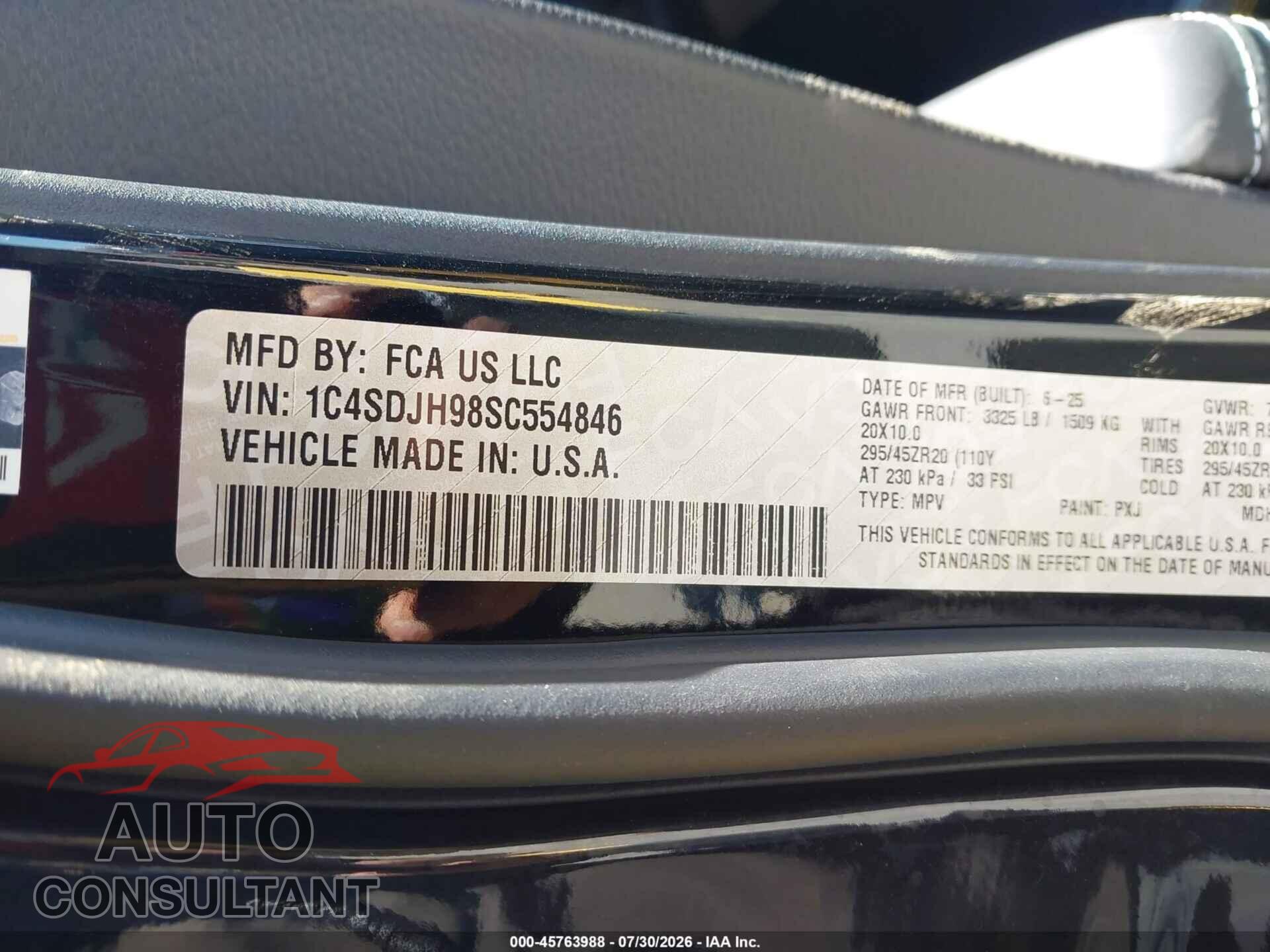 DODGE DURANGO 2025 - 1C4SDJH98SC554846