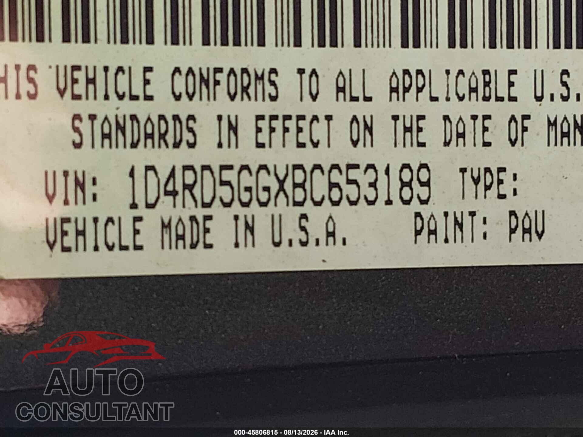DODGE DURANGO 2011 - 1D4RD5GGXBC653189