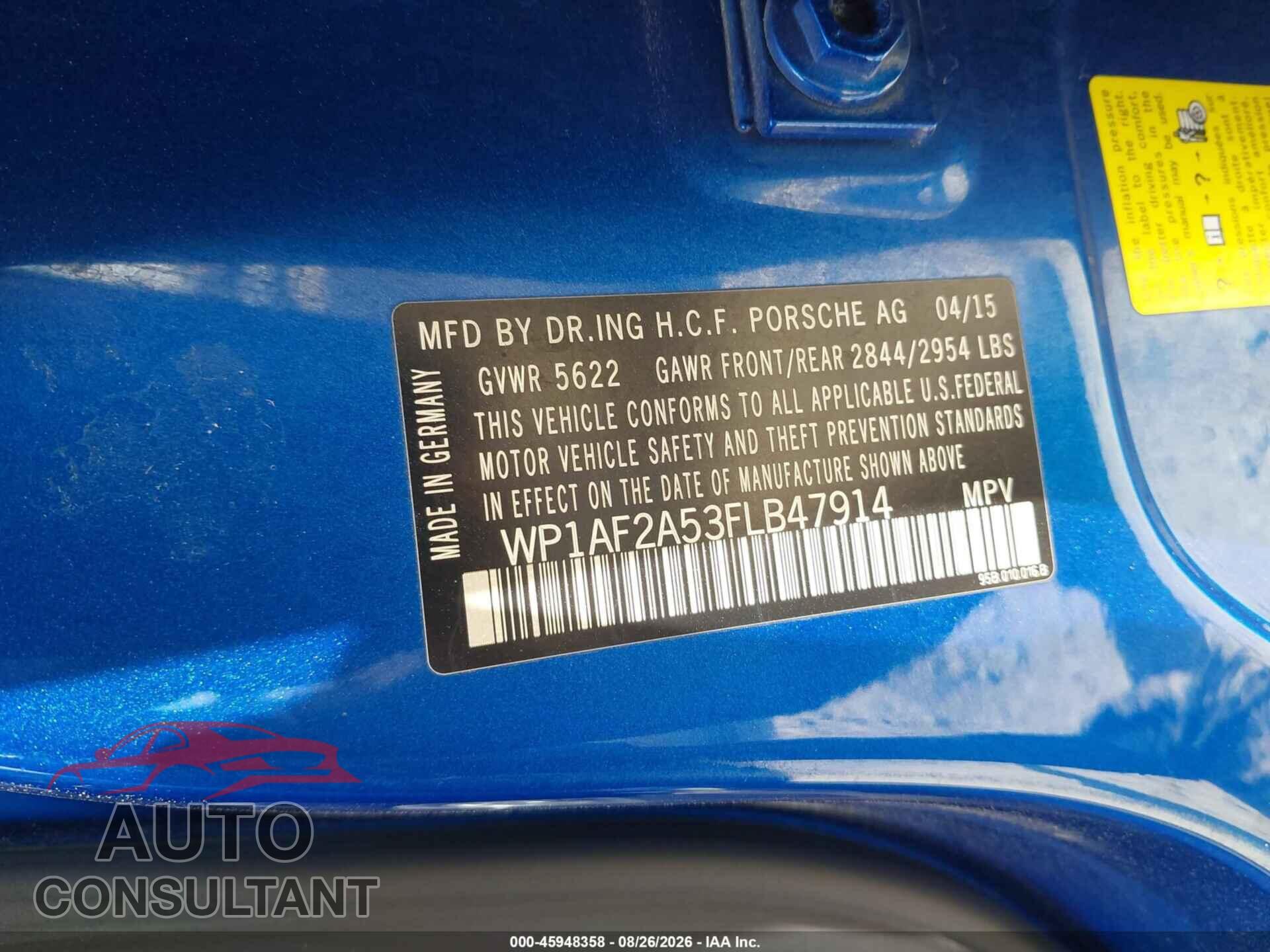 PORSCHE MACAN 2015 - WP1AF2A53FLB47914