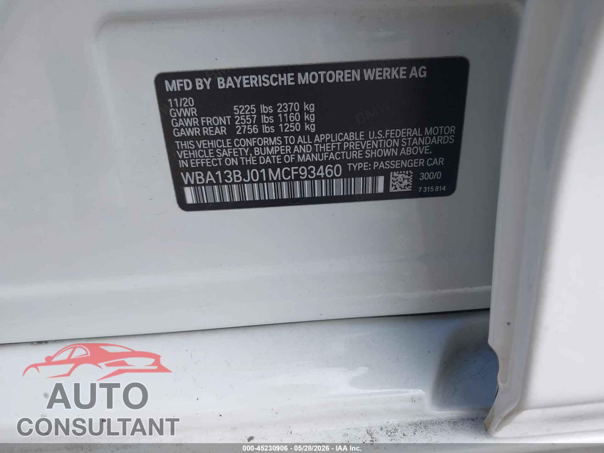 BMW 530I 2021 - WBA13BJ01MCF93460
