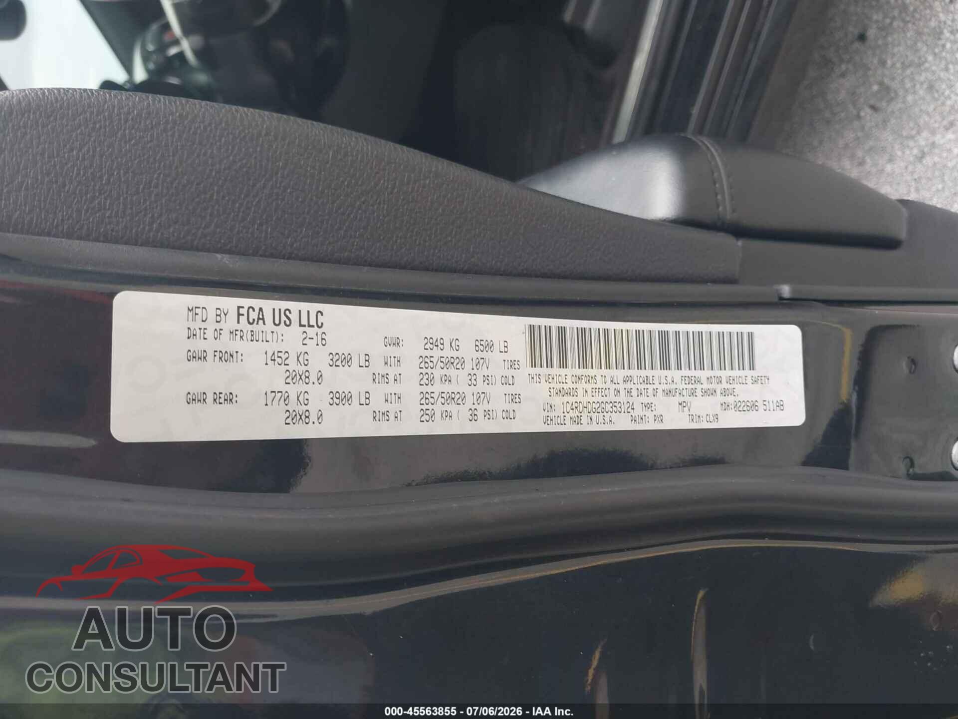DODGE DURANGO 2016 - 1C4RDHDG2GC353124