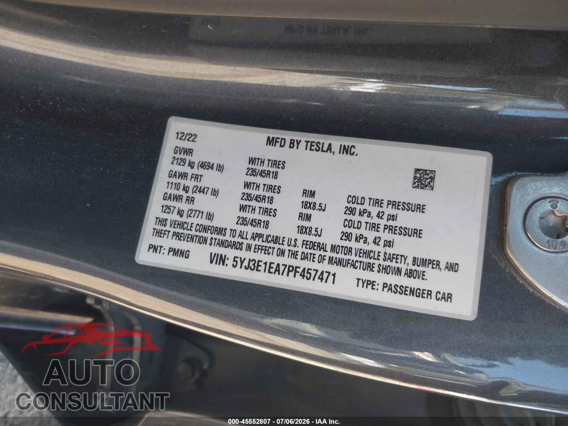 TESLA MODEL 3 2023 - 5YJ3E1EA7PF457471