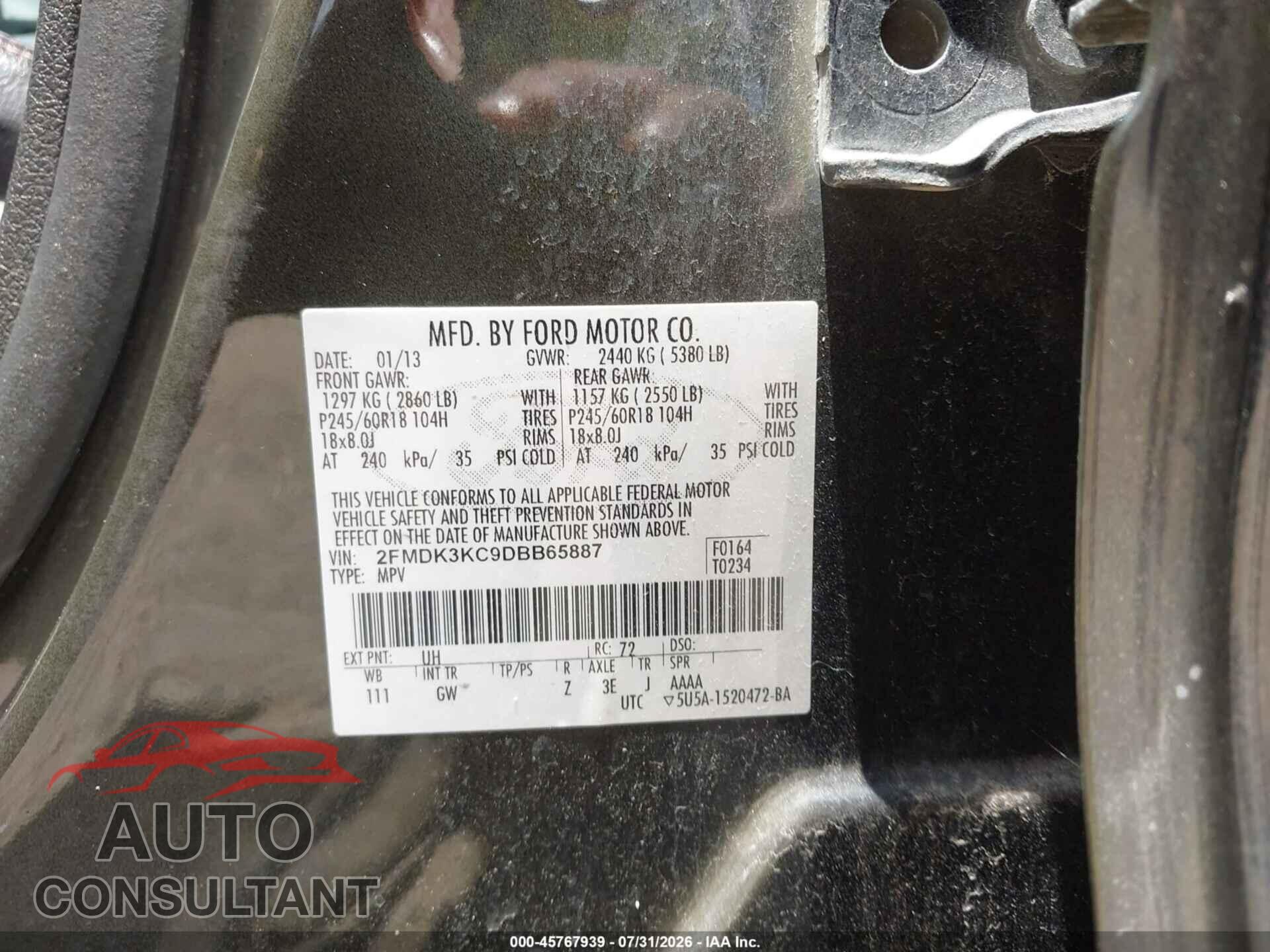 FORD EDGE 2013 - 2FMDK3KC9DBB65887