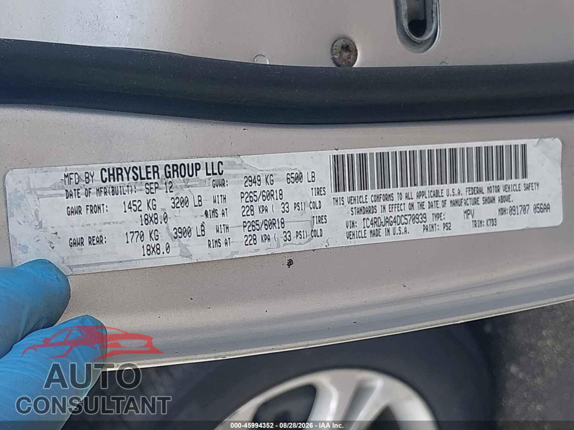 DODGE DURANGO 2013 - 1C4RDJAG4DC570939