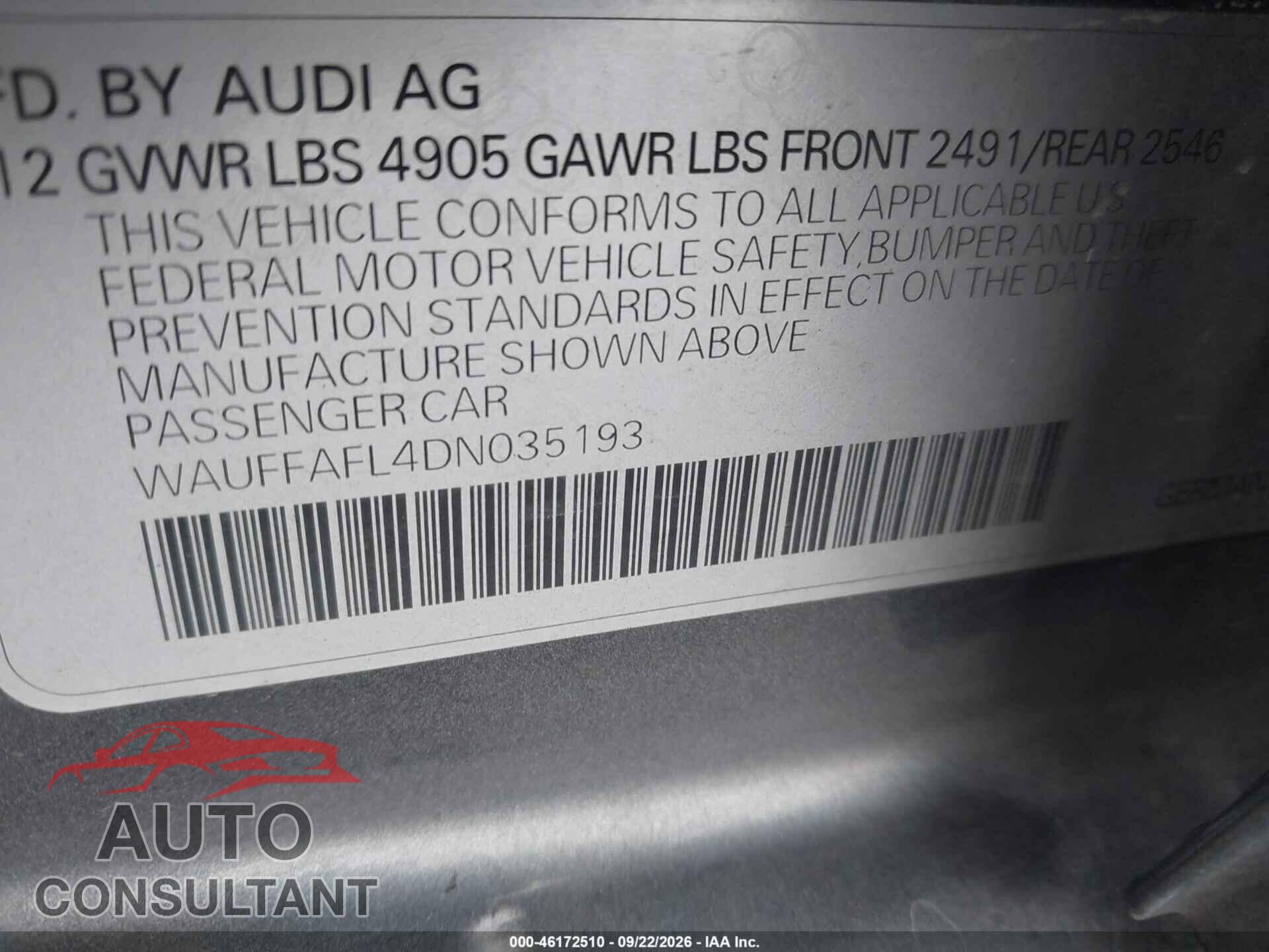 AUDI A4 2013 - WAUFFAFL4DN035193