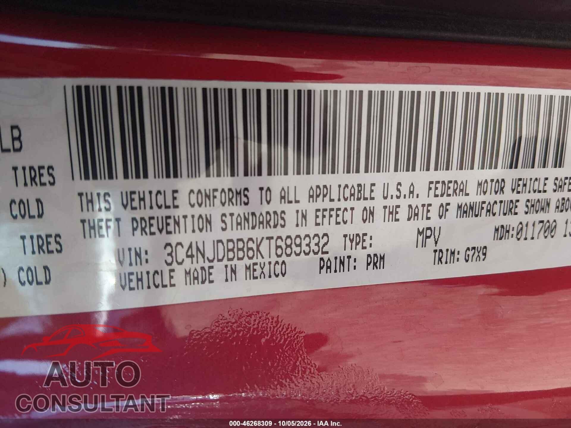 JEEP COMPASS 2019 - 3C4NJDBB6KT689332