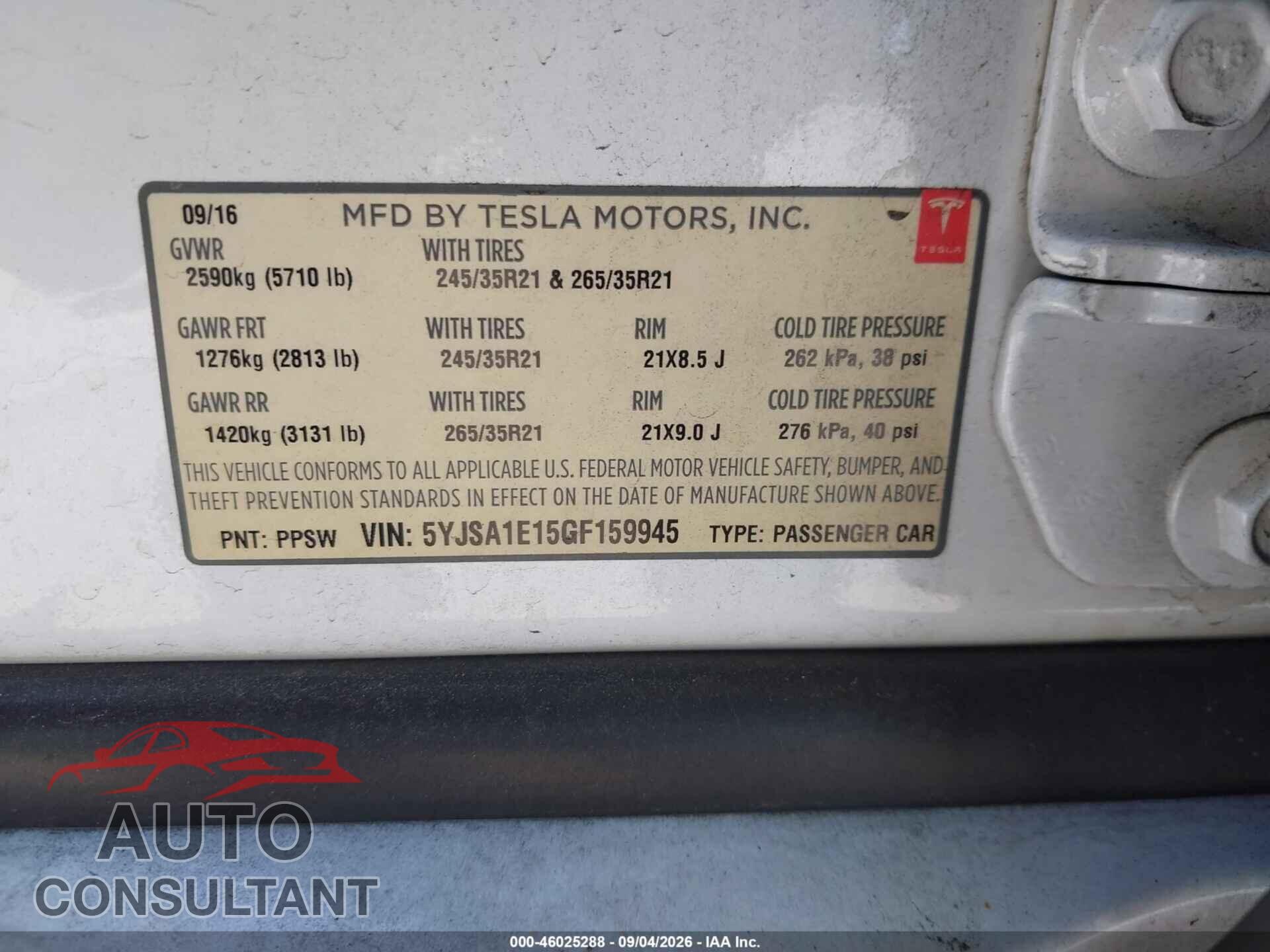 TESLA MODEL S 2016 - 5YJSA1E15GF159945