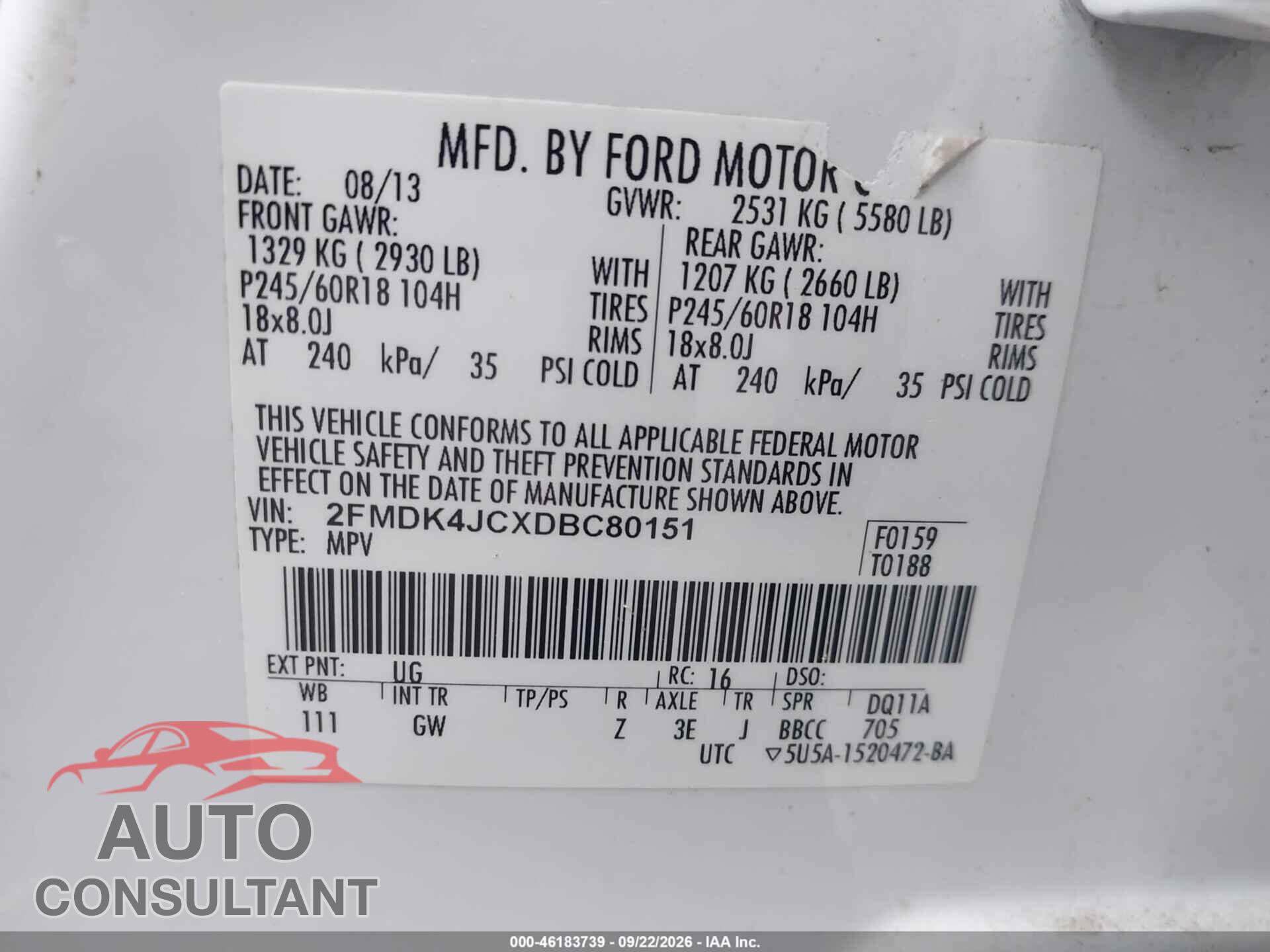 FORD EDGE 2013 - 2FMDK4JCXDBC80151