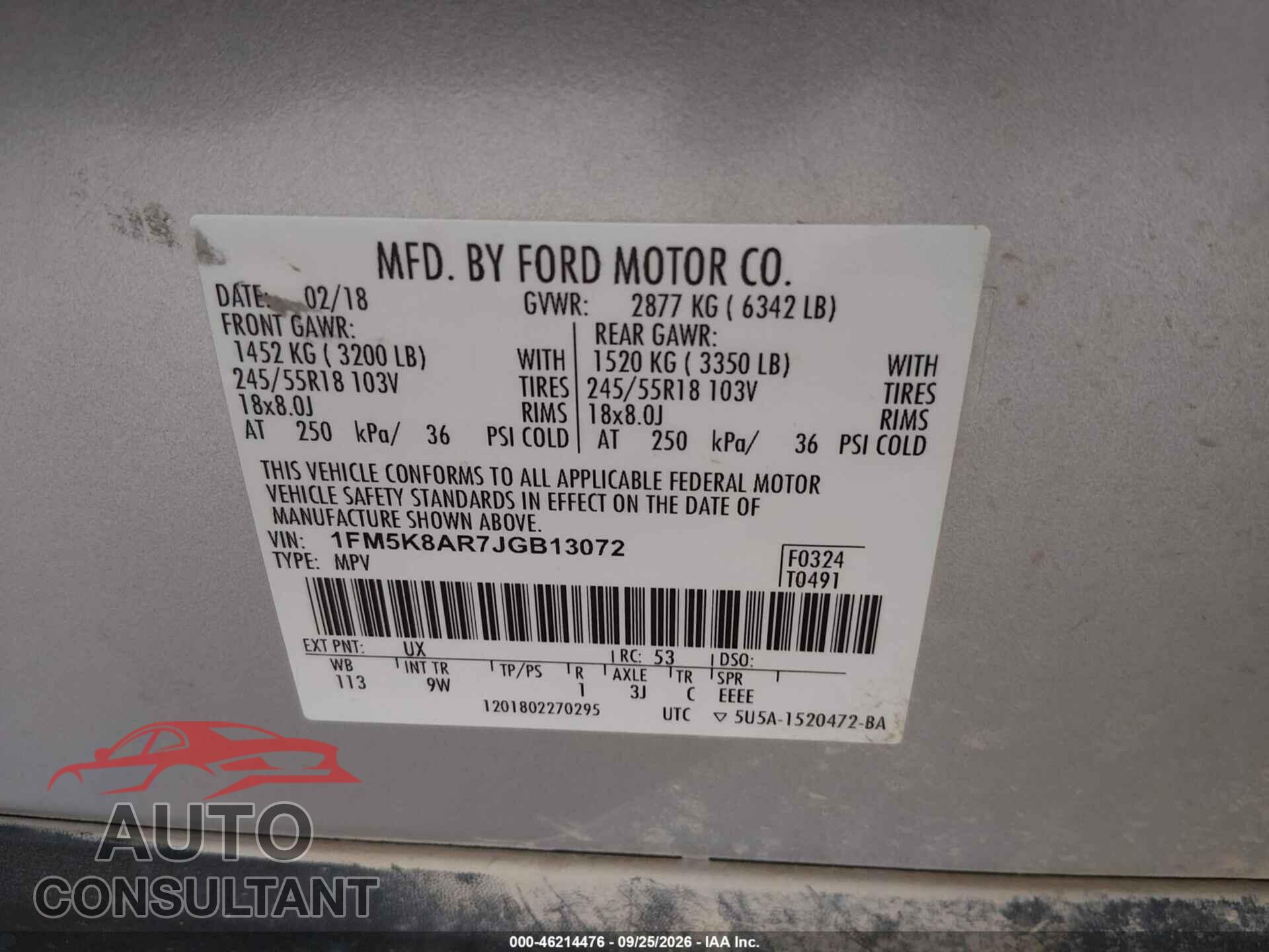 FORD POLICE INTERCEPTOR UTILITY 2018 - 1FM5K8AR7JGB13072