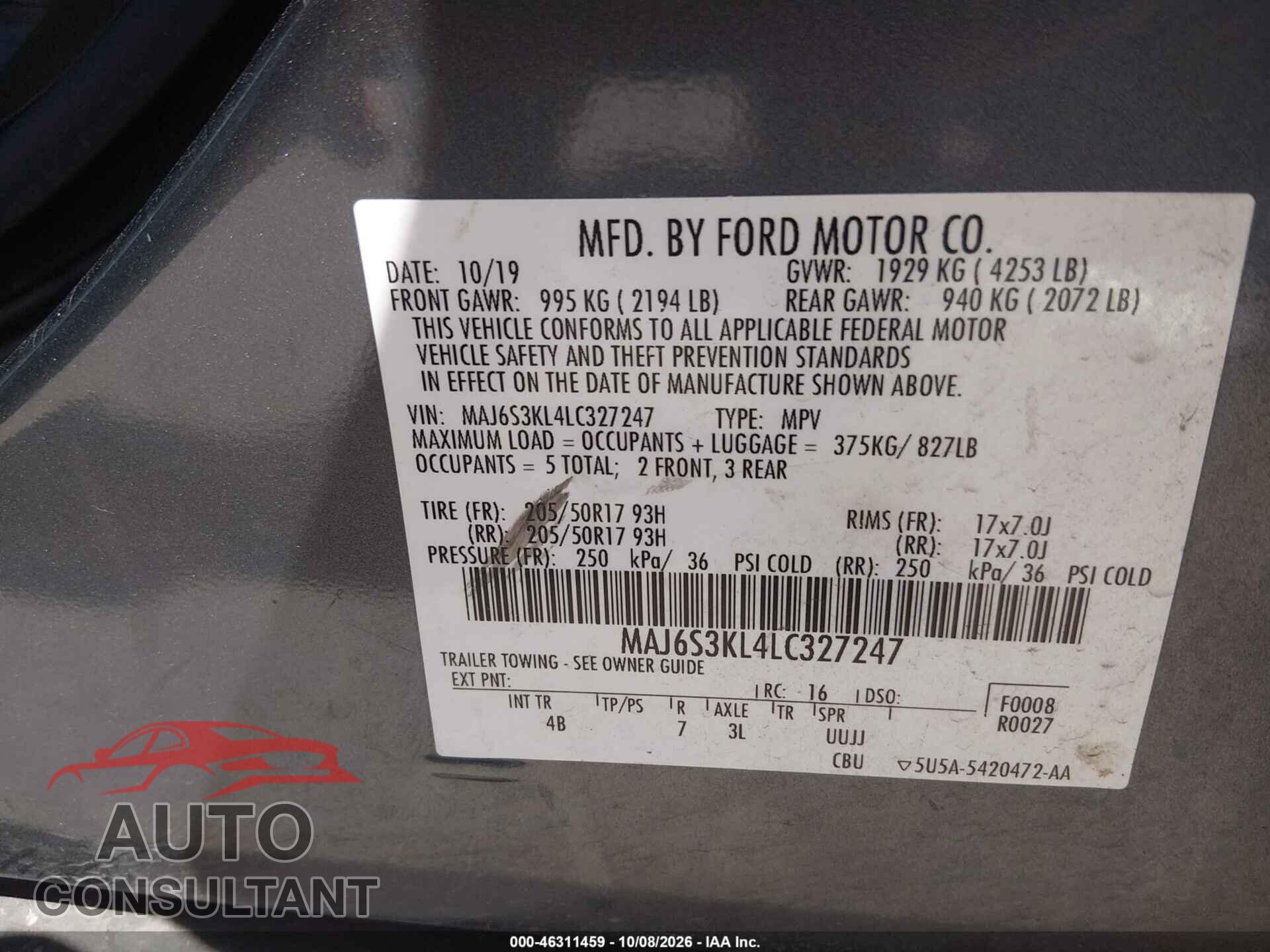 FORD ECOSPORT 2020 - MAJ6S3KL4LC327247