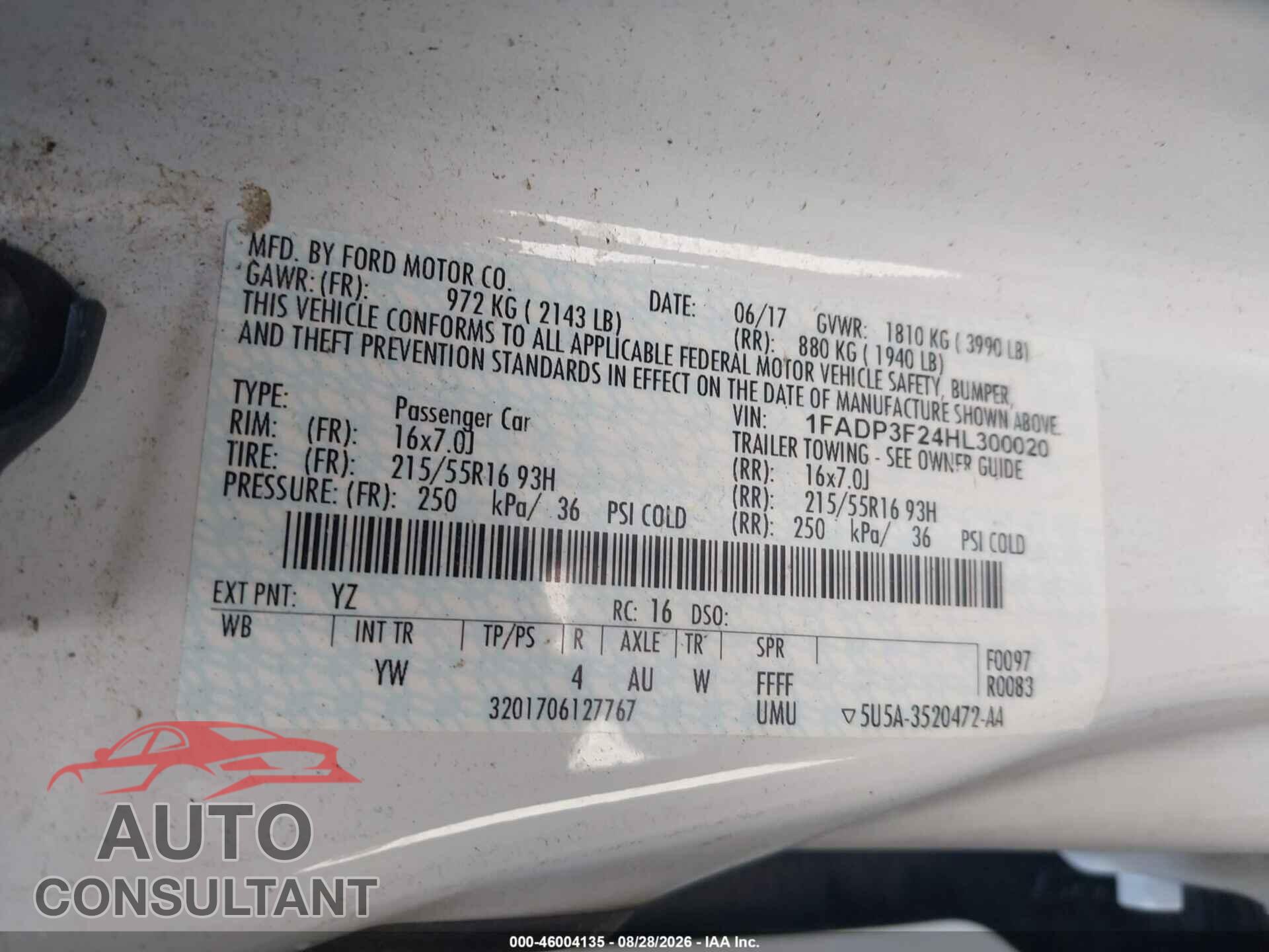 FORD FOCUS 2017 - 1FADP3F24HL300020