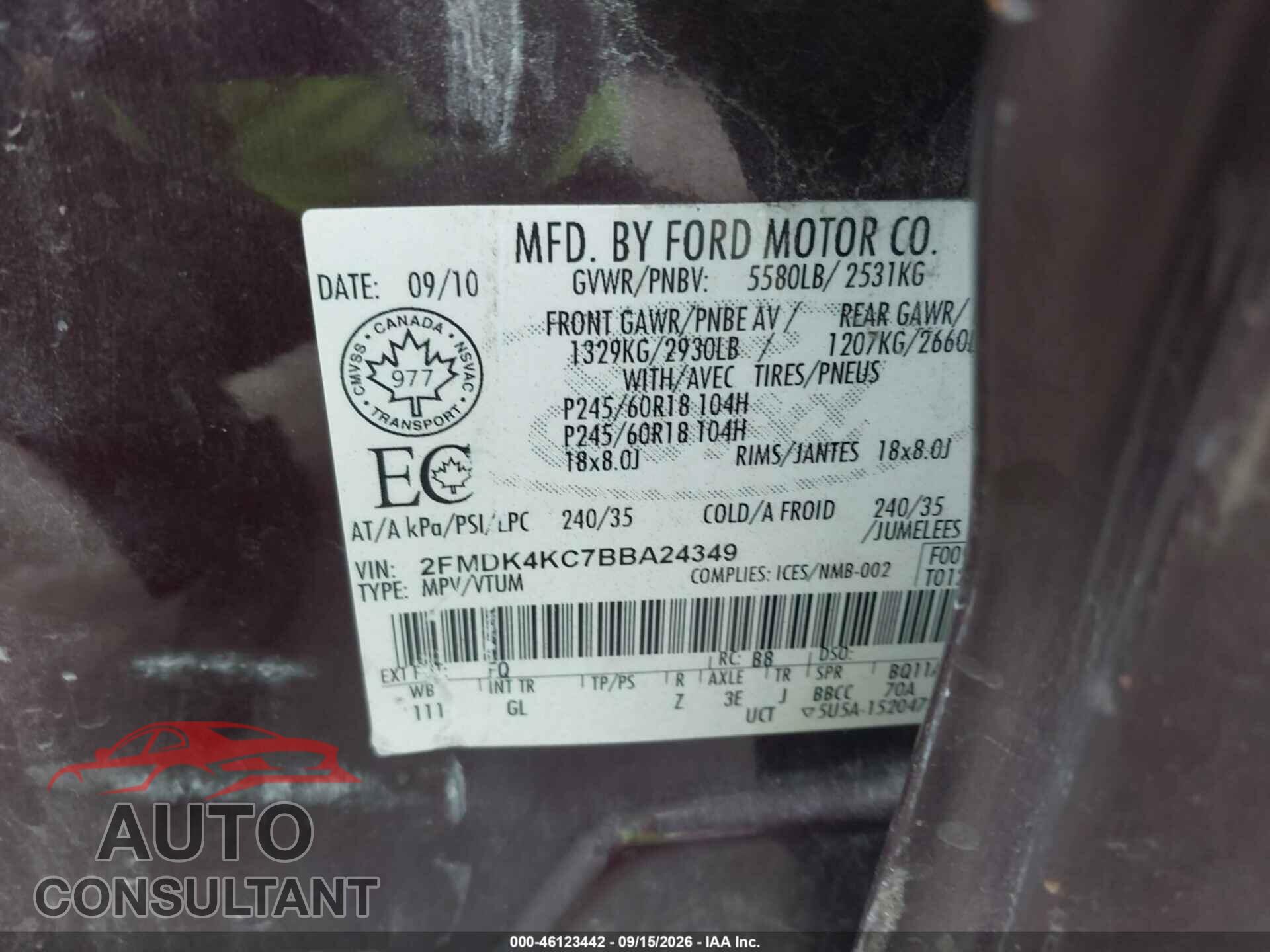 FORD EDGE 2011 - 2FMDK4KC7BBA24349