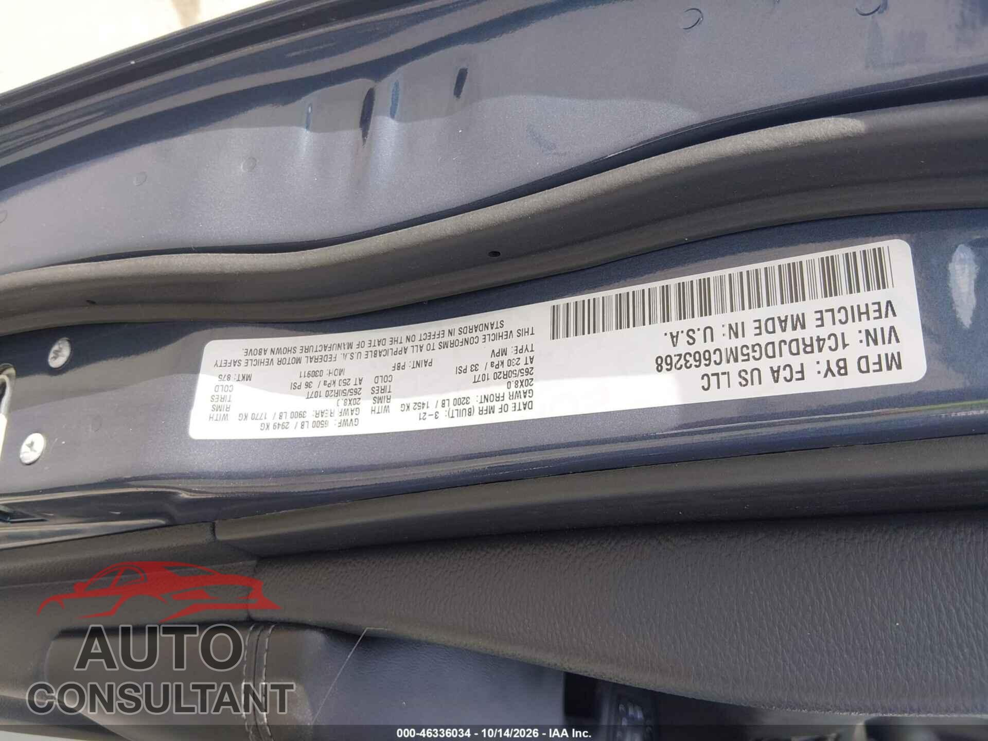DODGE DURANGO 2021 - 1C4RDJDG5MC663268