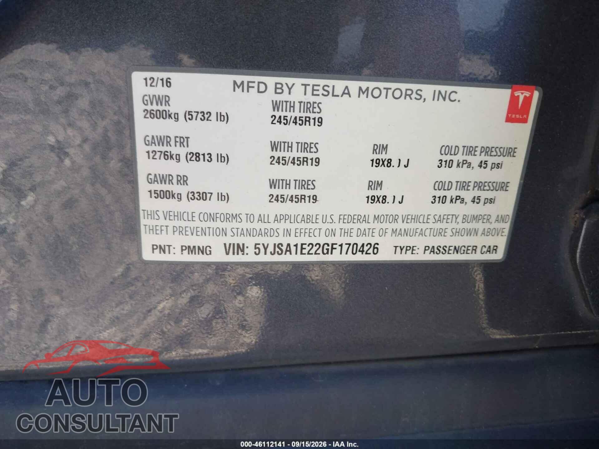TESLA MODEL S 2016 - 5YJSA1E22GF170426