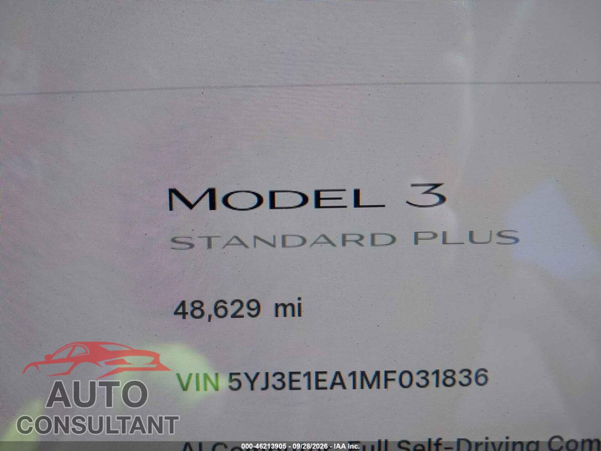 TESLA MODEL 3 2021 - 5YJ3E1EA1MF031836