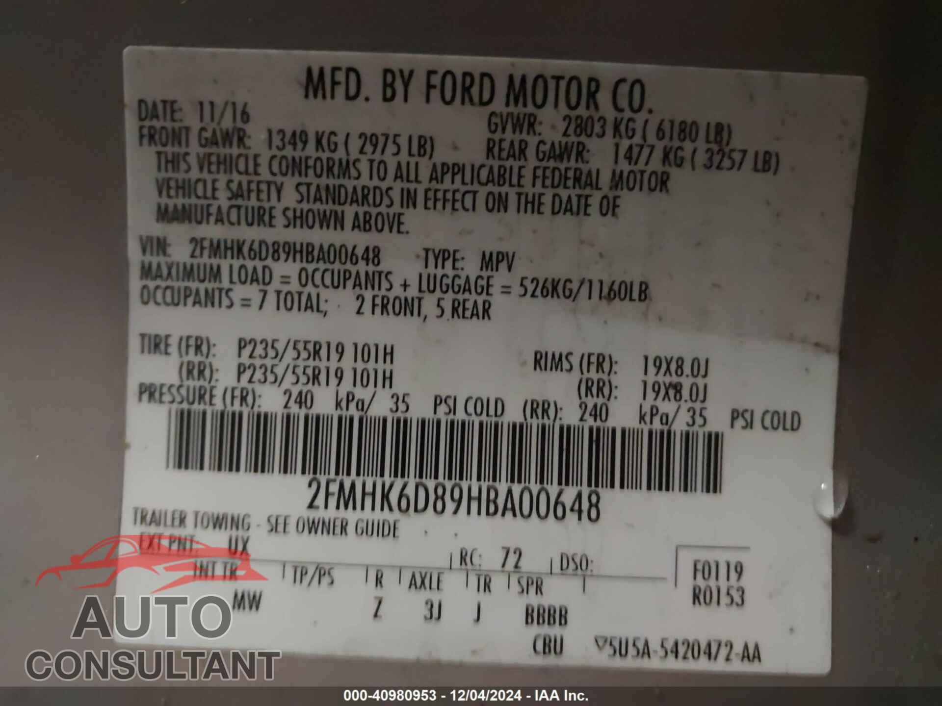 FORD FLEX 2017 - 2FMHK6D89HBA00648