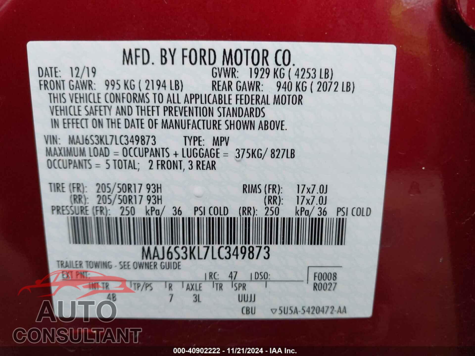 FORD ECOSPORT 2020 - MAJ6S3KL7LC349873