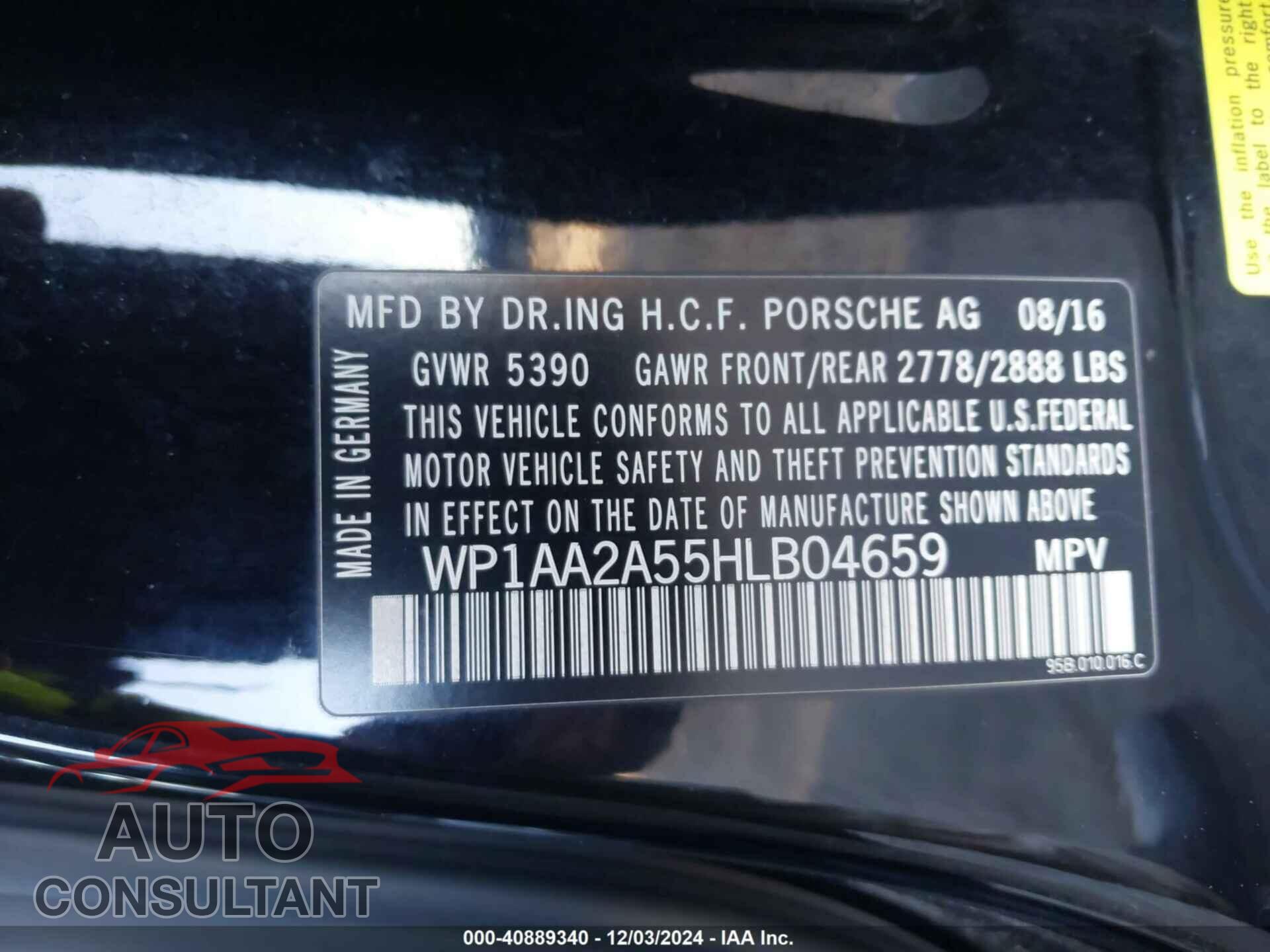 PORSCHE MACAN 2017 - WP1AA2A55HLB04659