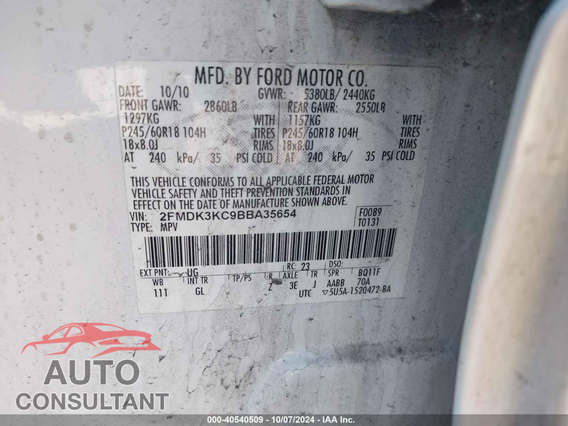 FORD EDGE 2011 - 2FMDK3KC9BBA35654