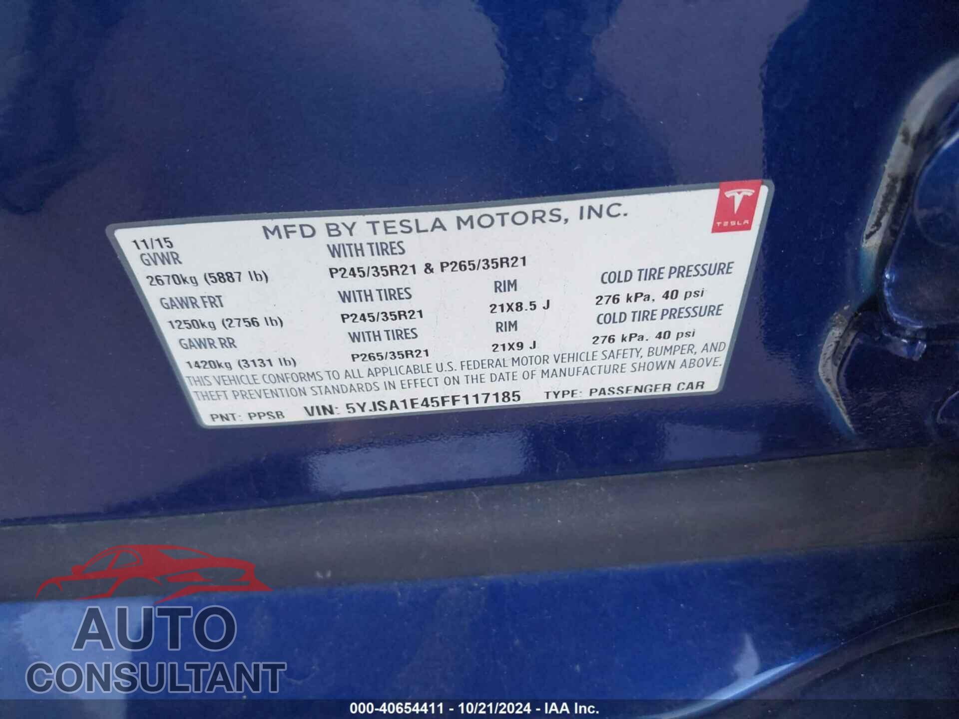 TESLA MODEL S 2015 - 5YJSA1E45FF117185