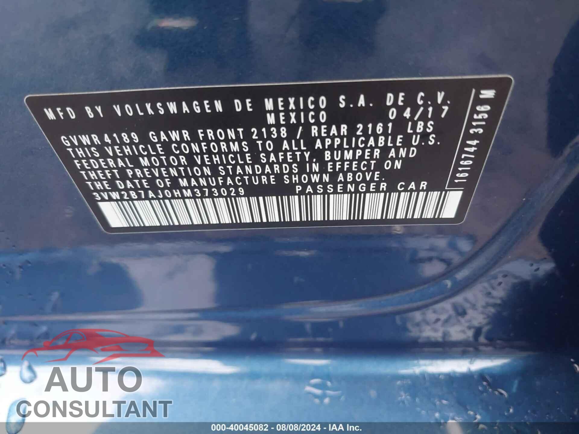 VOLKSWAGEN JETTA 2017 - 3VW2B7AJ0HM373029