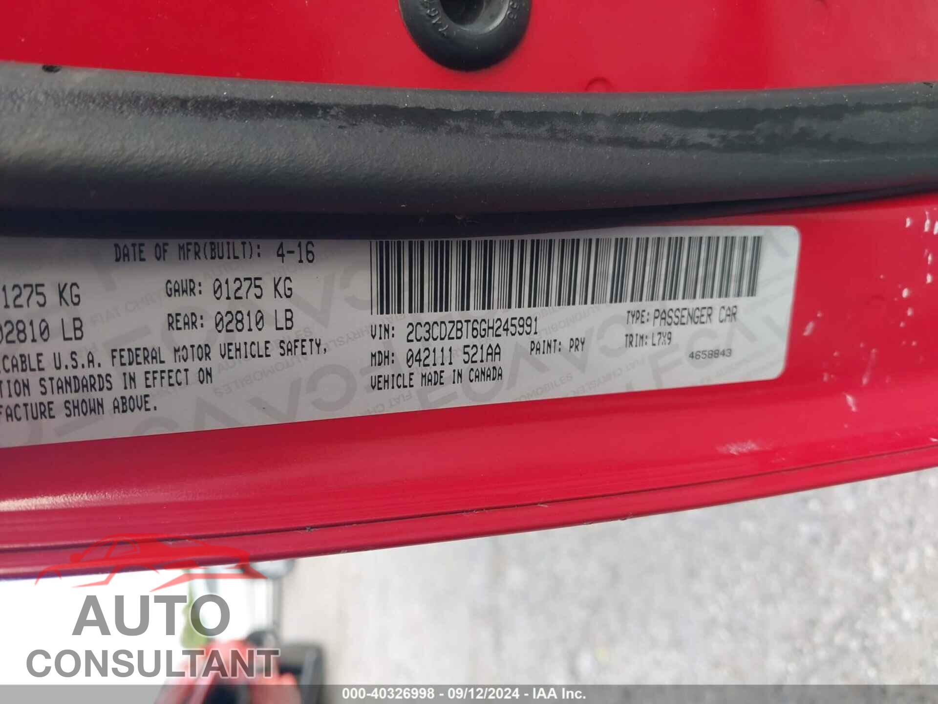 DODGE CHALLENGER 2016 - 2C3CDZBT6GH245991