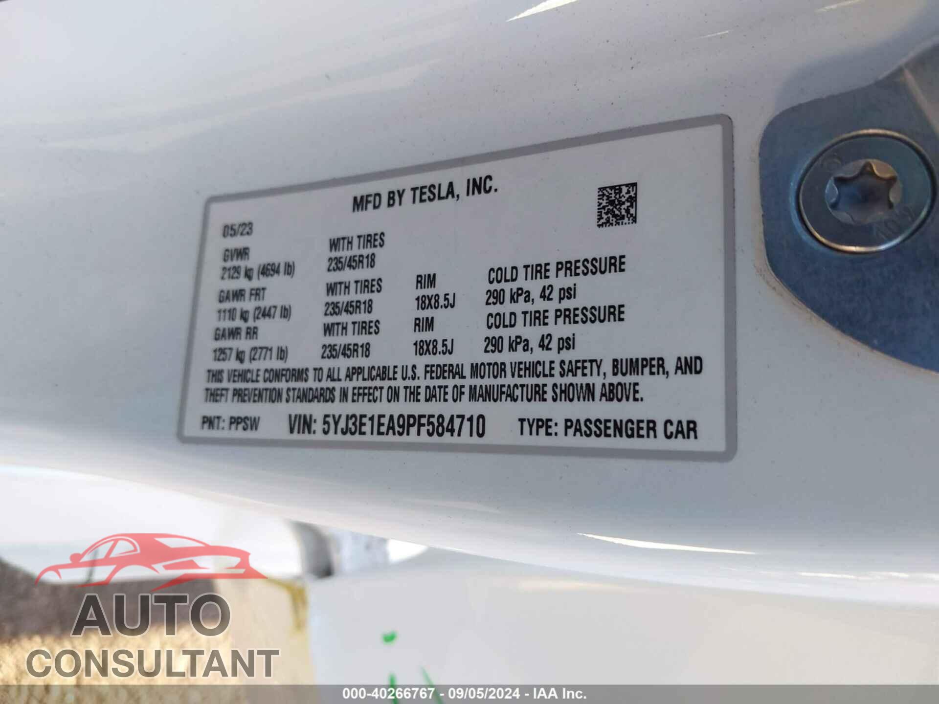 TESLA MODEL 3 2023 - 5YJ3E1EA9PF584710