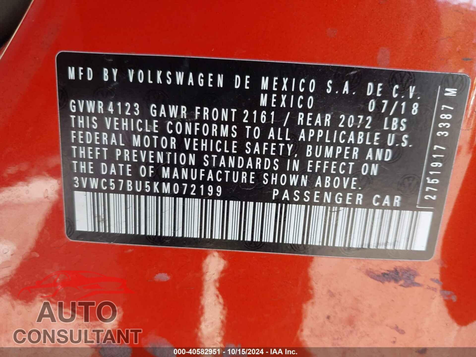 VOLKSWAGEN JETTA 2019 - 3VWC57BU5KM072199