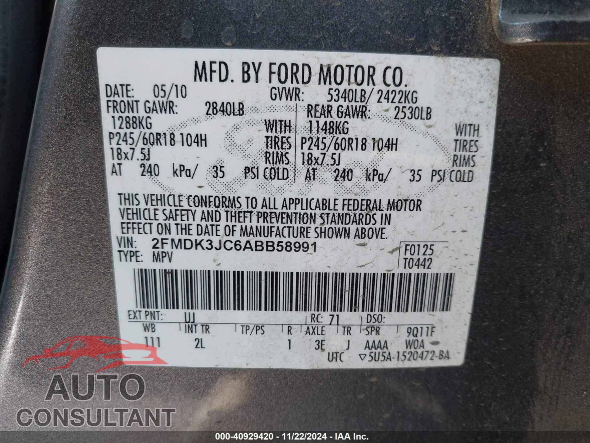FORD EDGE 2010 - 2FMDK3JC6ABB58991