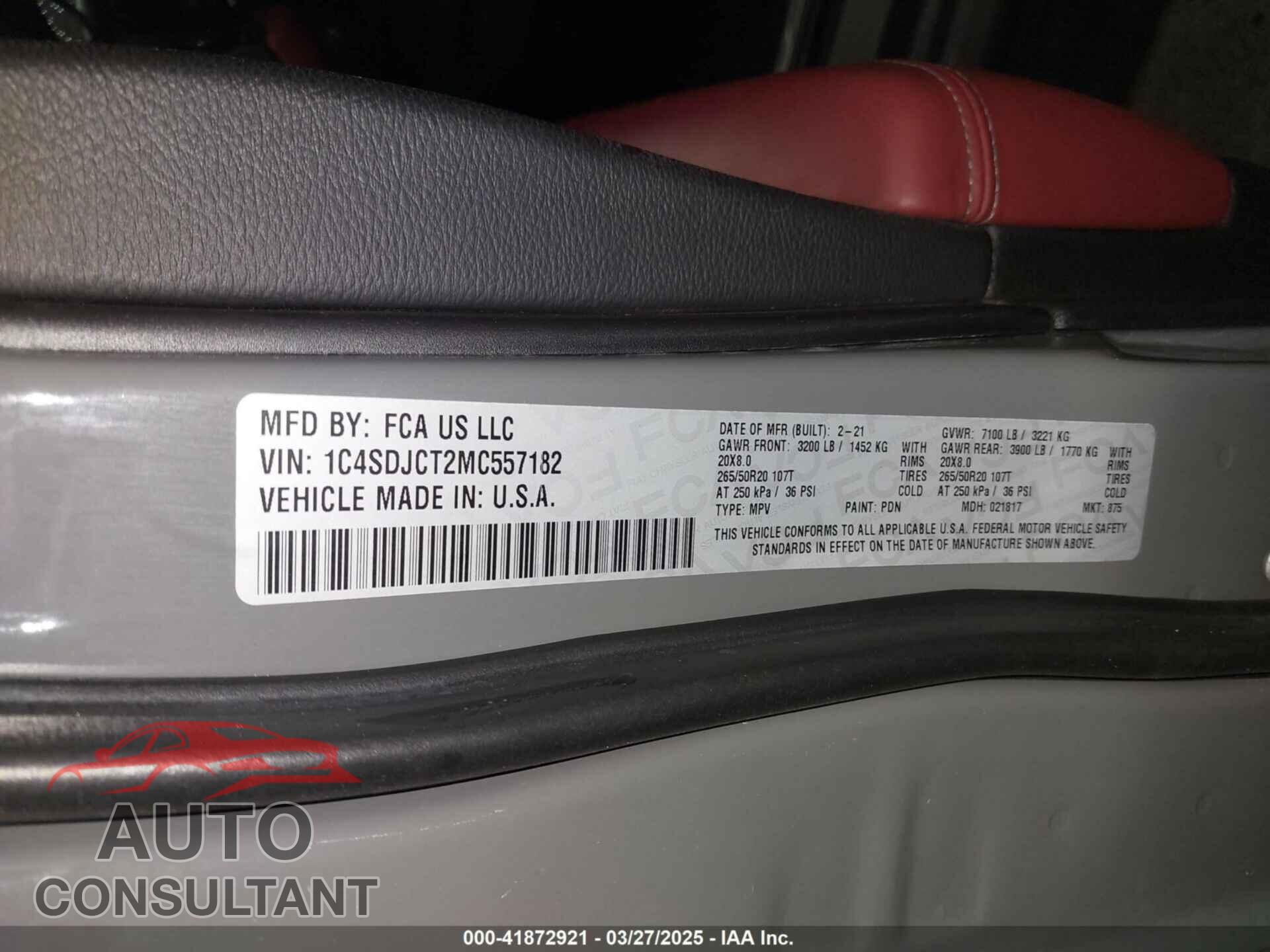 DODGE DURANGO 2021 - 1C4SDJCT2MC557182