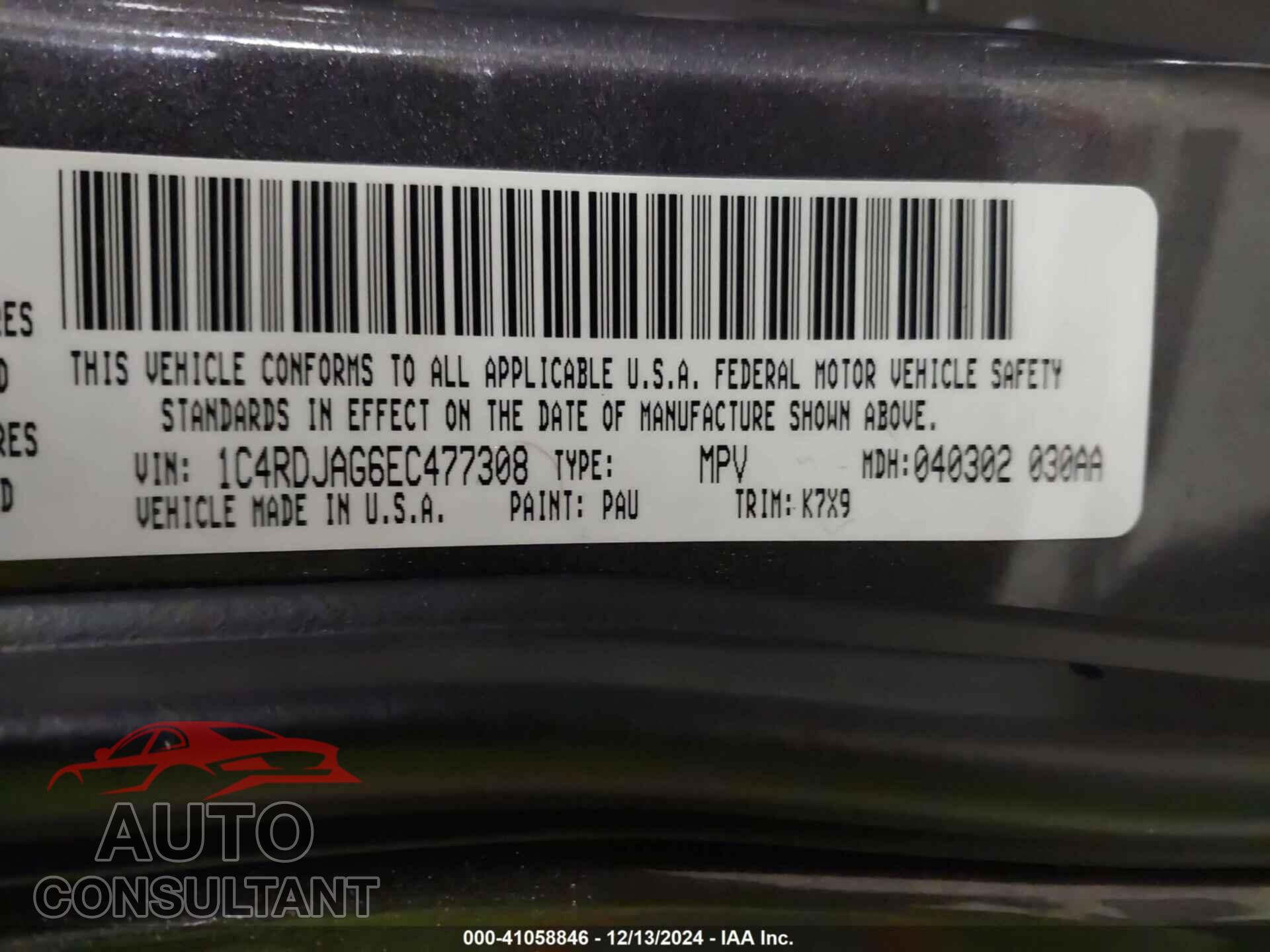 DODGE DURANGO 2014 - 1C4RDJAG6EC477308