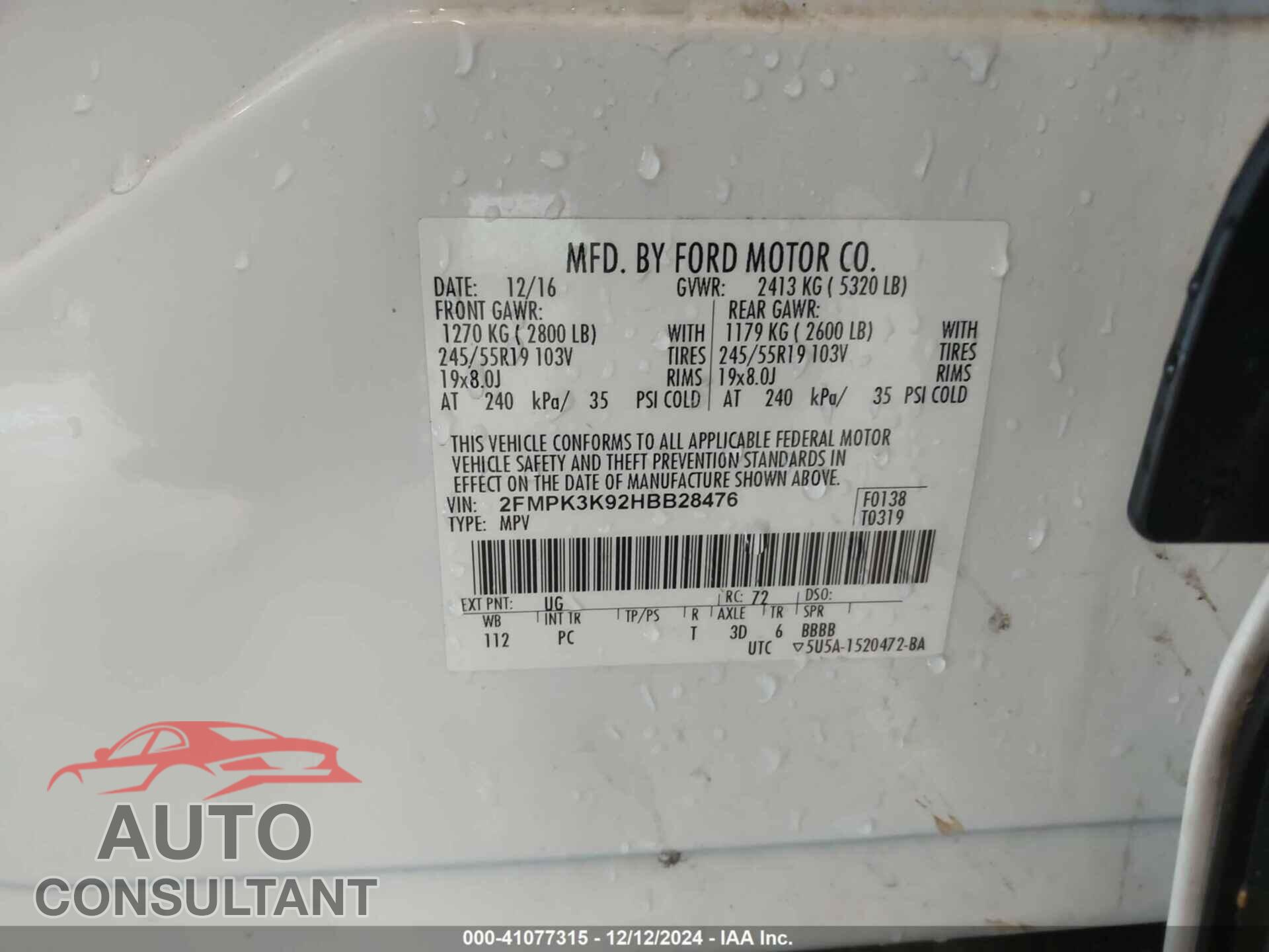 FORD EDGE 2017 - 2FMPK3K92HBB28476