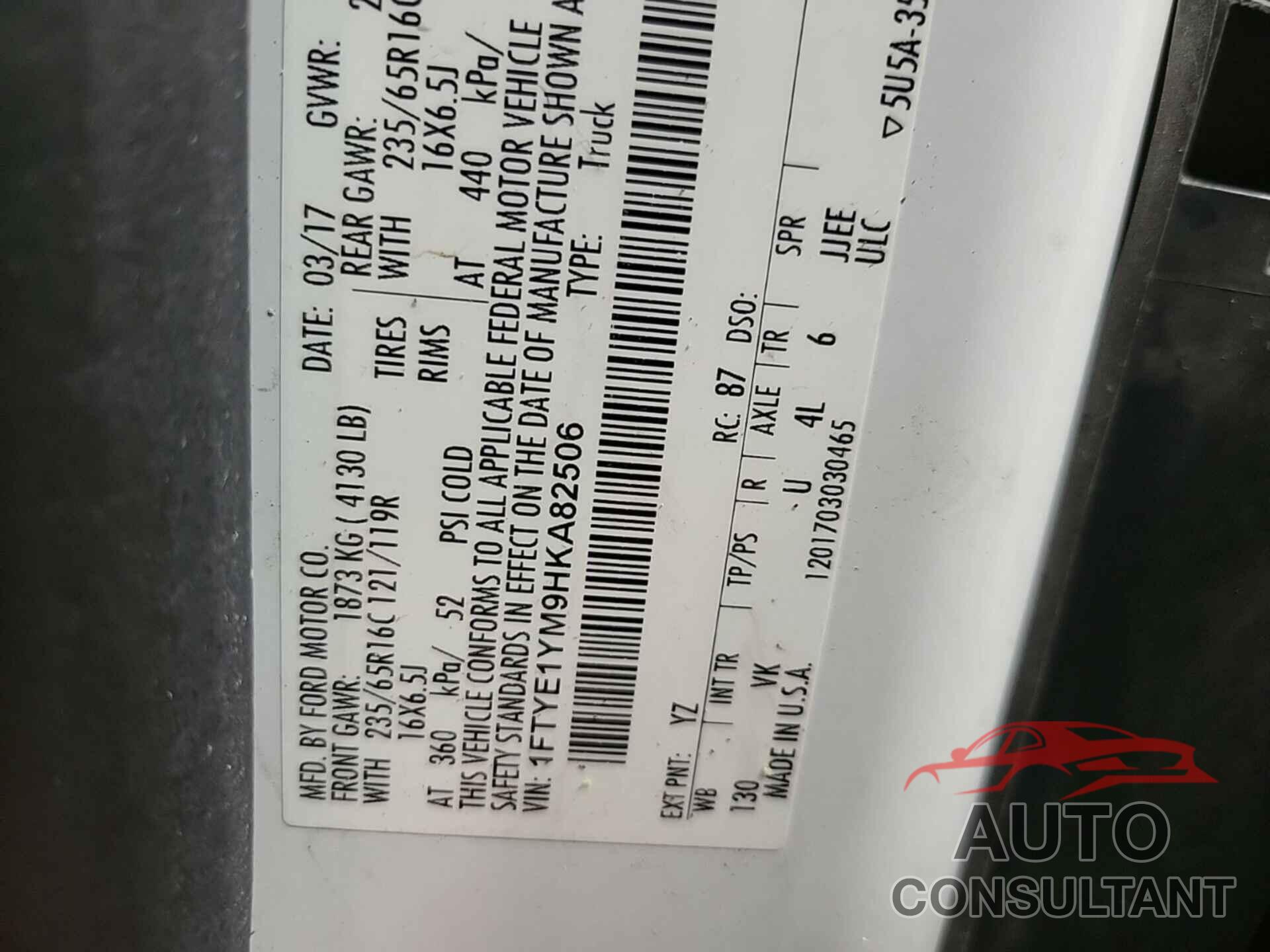 FORD TRANSIT-150 2017 - 1FTYE1YM9HKA82506