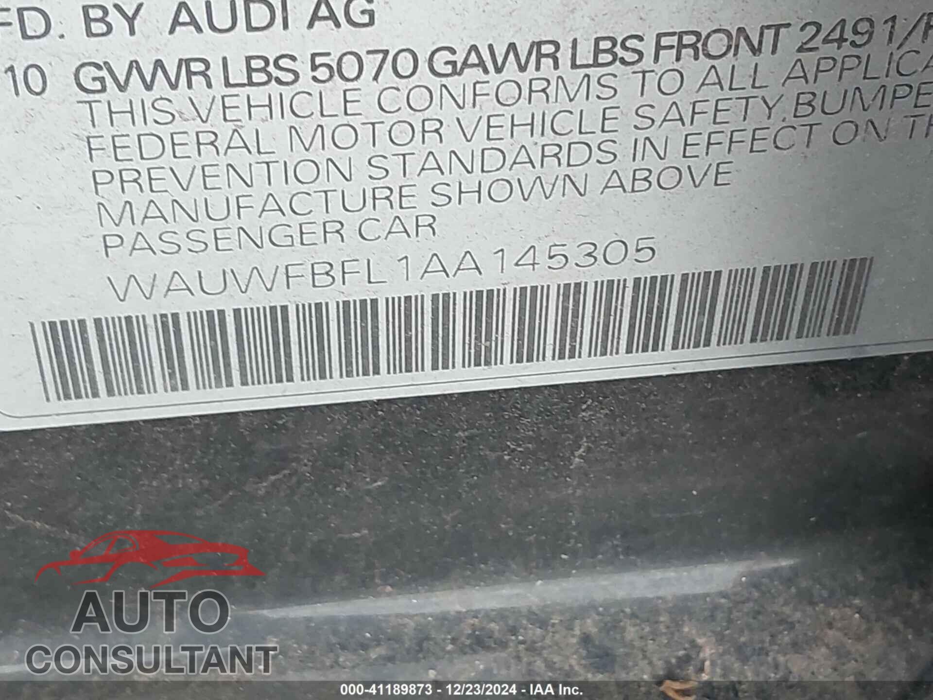 AUDI A4 2010 - WAUWFBFL1AA145305