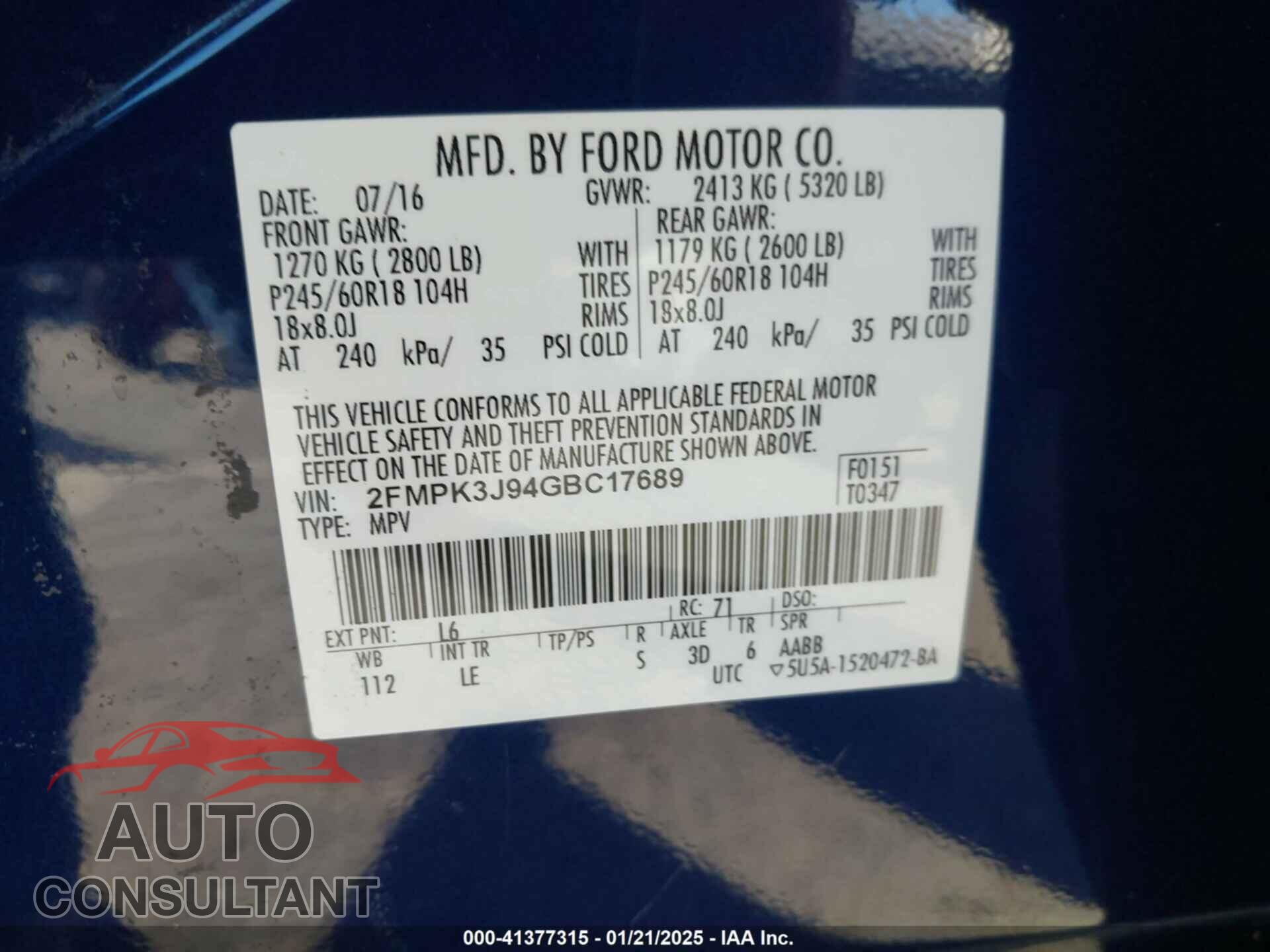 FORD EDGE 2016 - 2FMPK3J94GBC17689