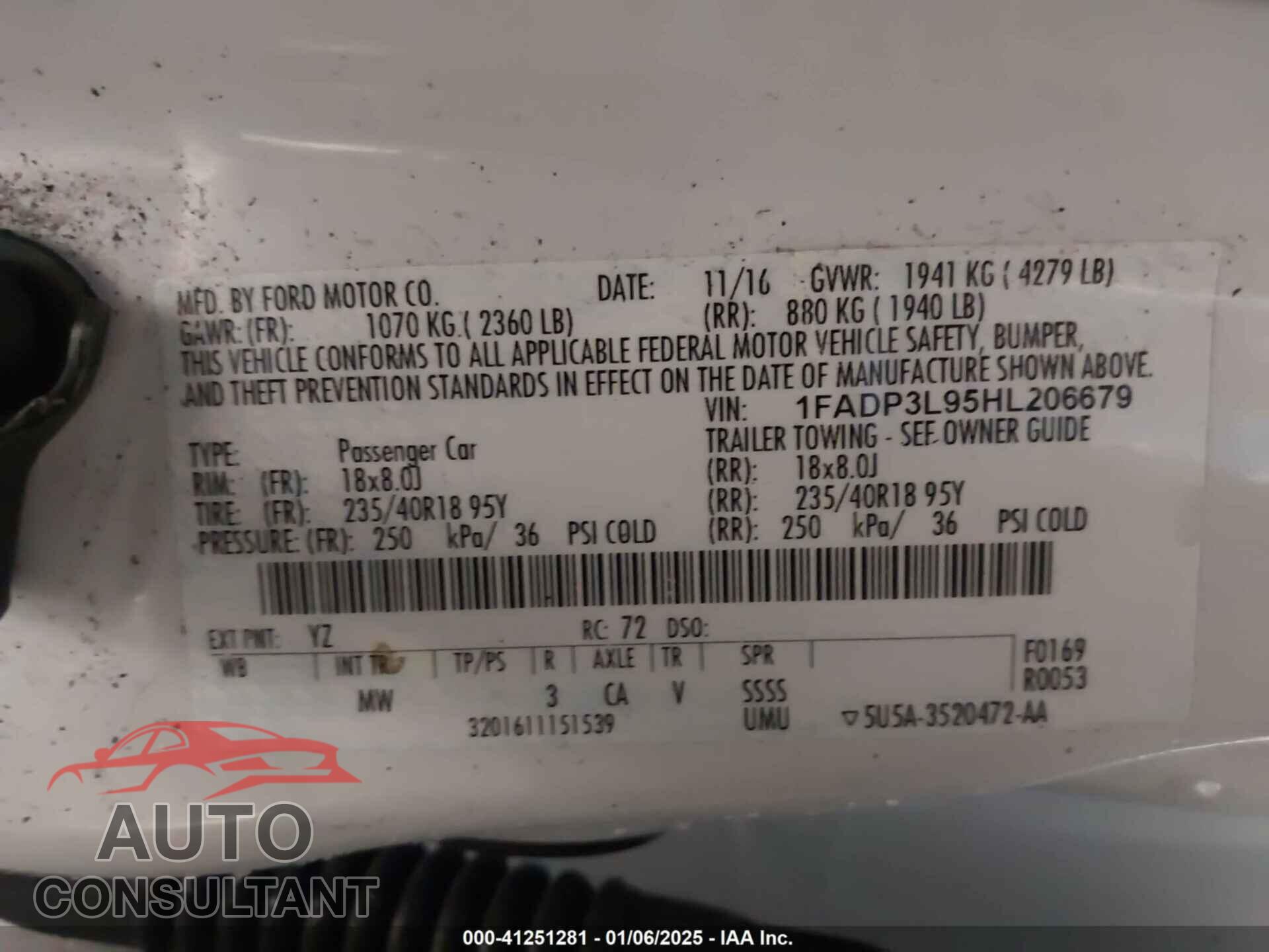 FORD FOCUS ST 2017 - 1FADP3L95HL206679