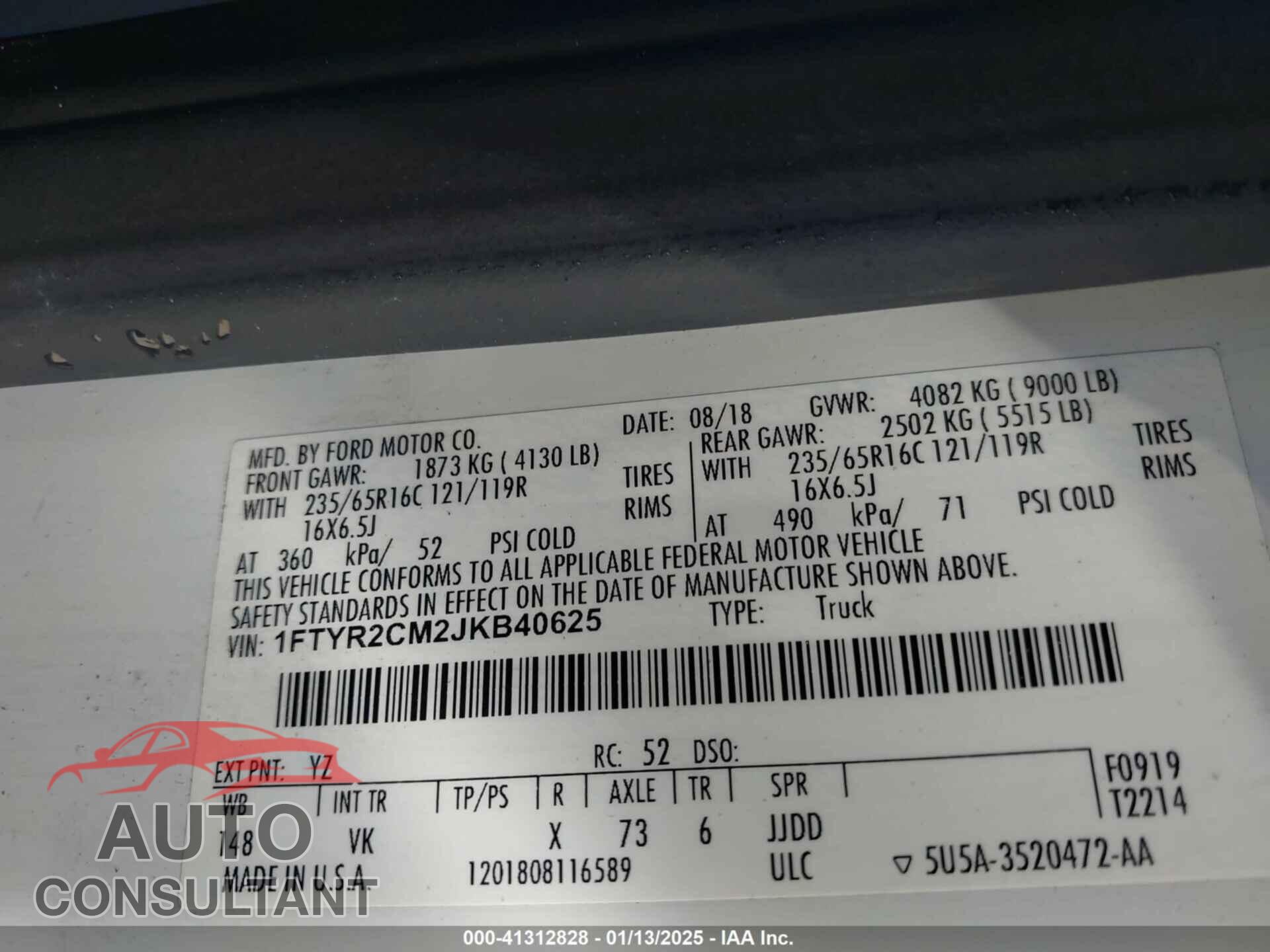FORD TRANSIT-250 2018 - 1FTYR2CM2JKB40625