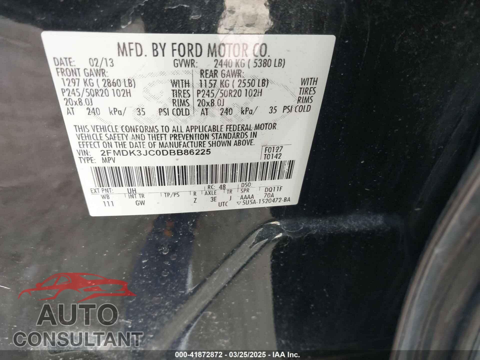 FORD EDGE 2013 - 2FMDK3JC0DBB86225