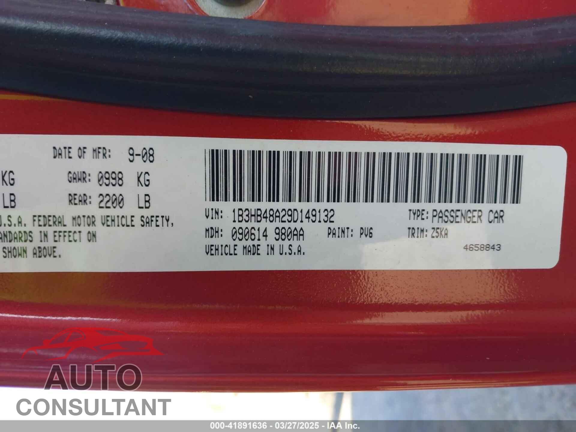 DODGE CALIBER 2009 - 1B3HB48A29D149132