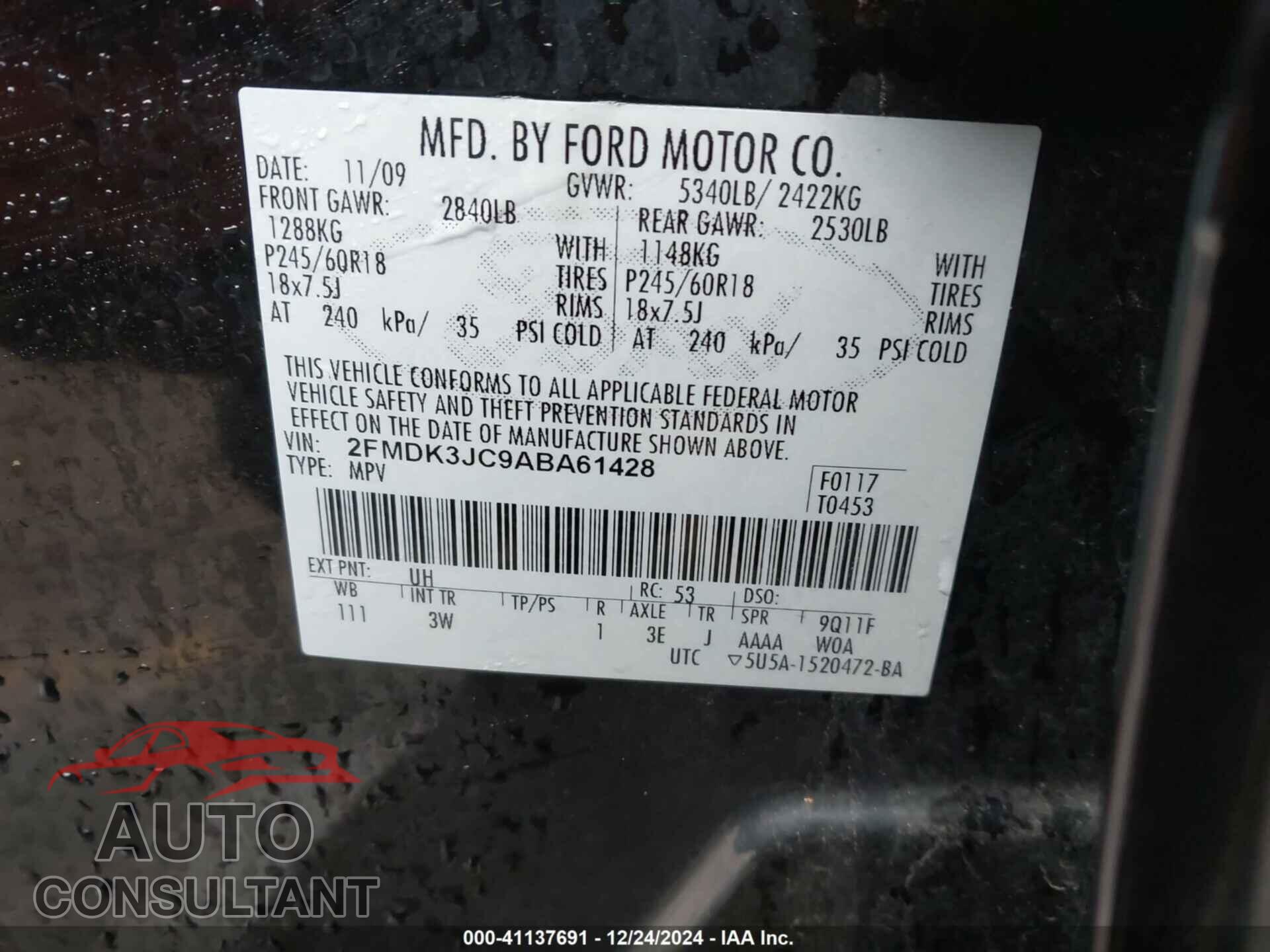 FORD EDGE 2010 - 2FMDK3JC9ABA61428