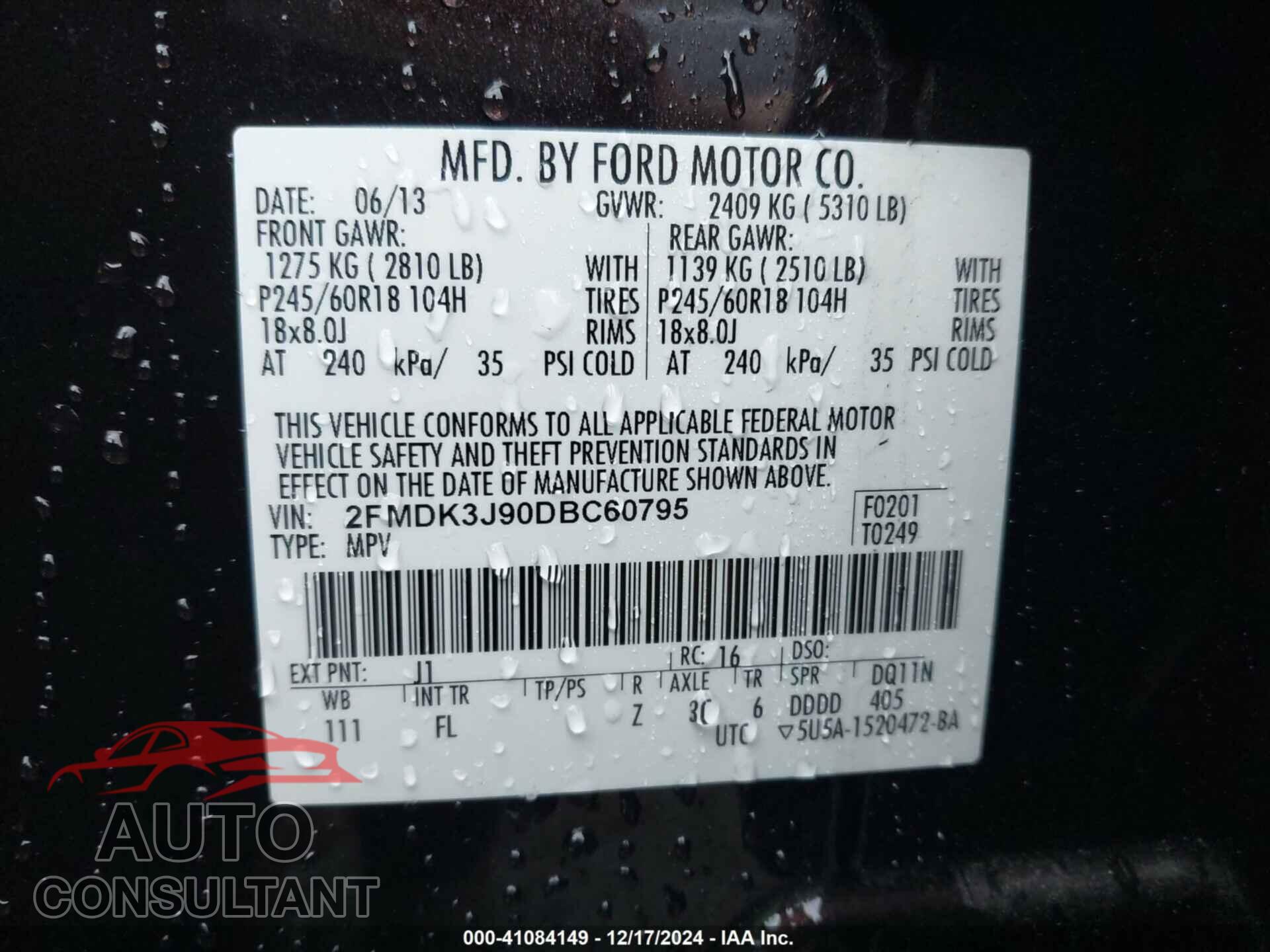FORD EDGE 2013 - 2FMDK3J90DBC60795