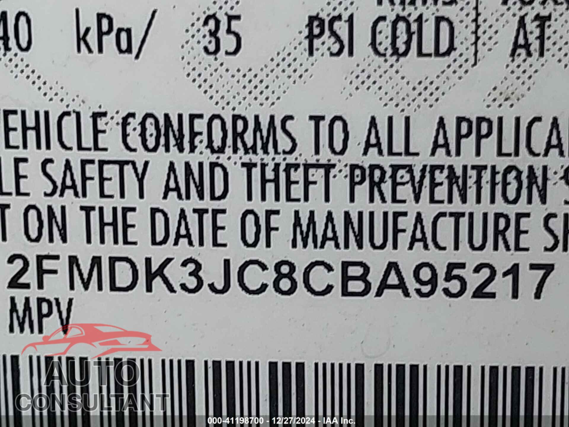 FORD EDGE 2012 - 2FMDK3JC8CBA95217