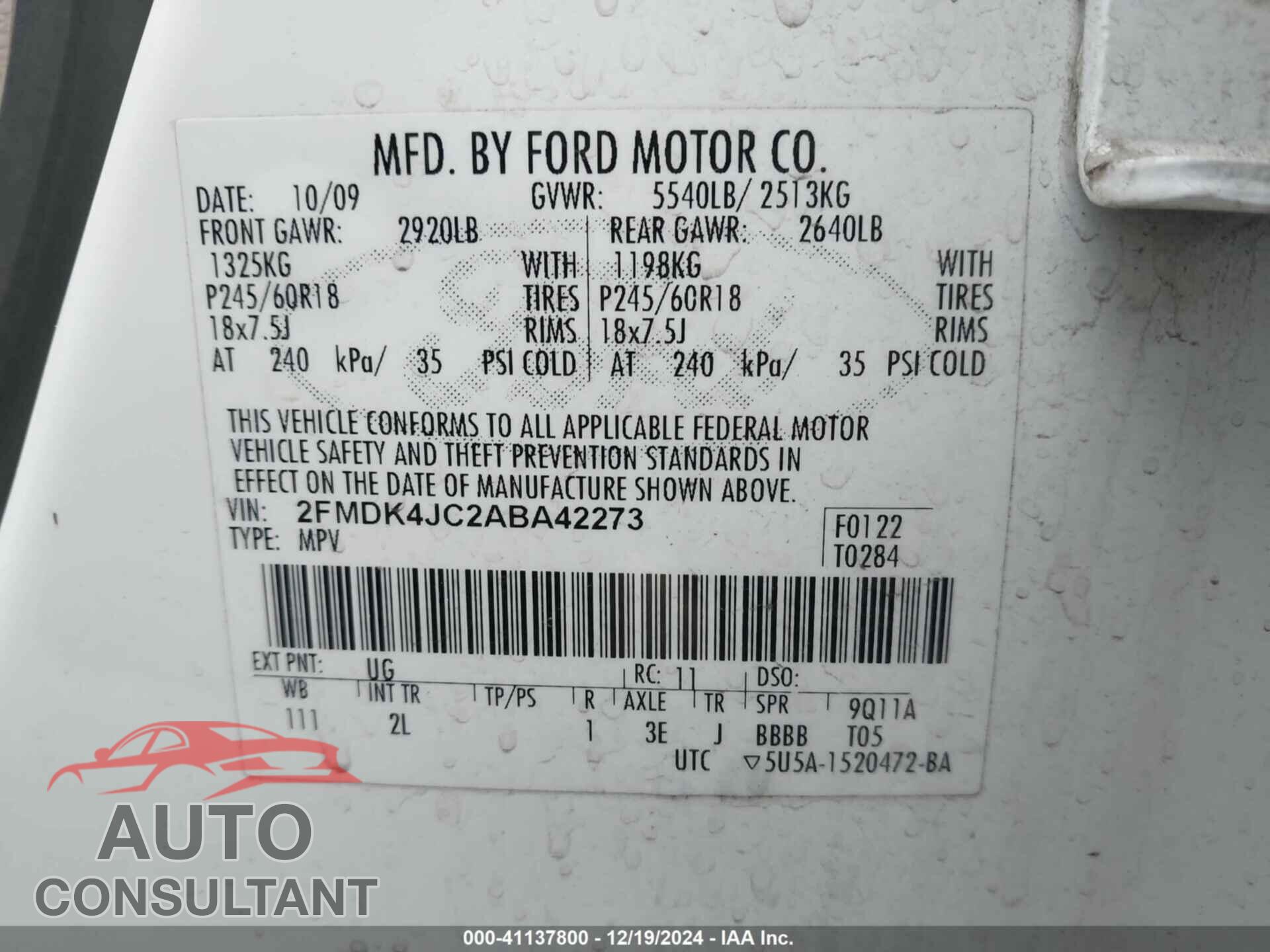 FORD EDGE 2010 - 2FMDK4JC2ABA42273
