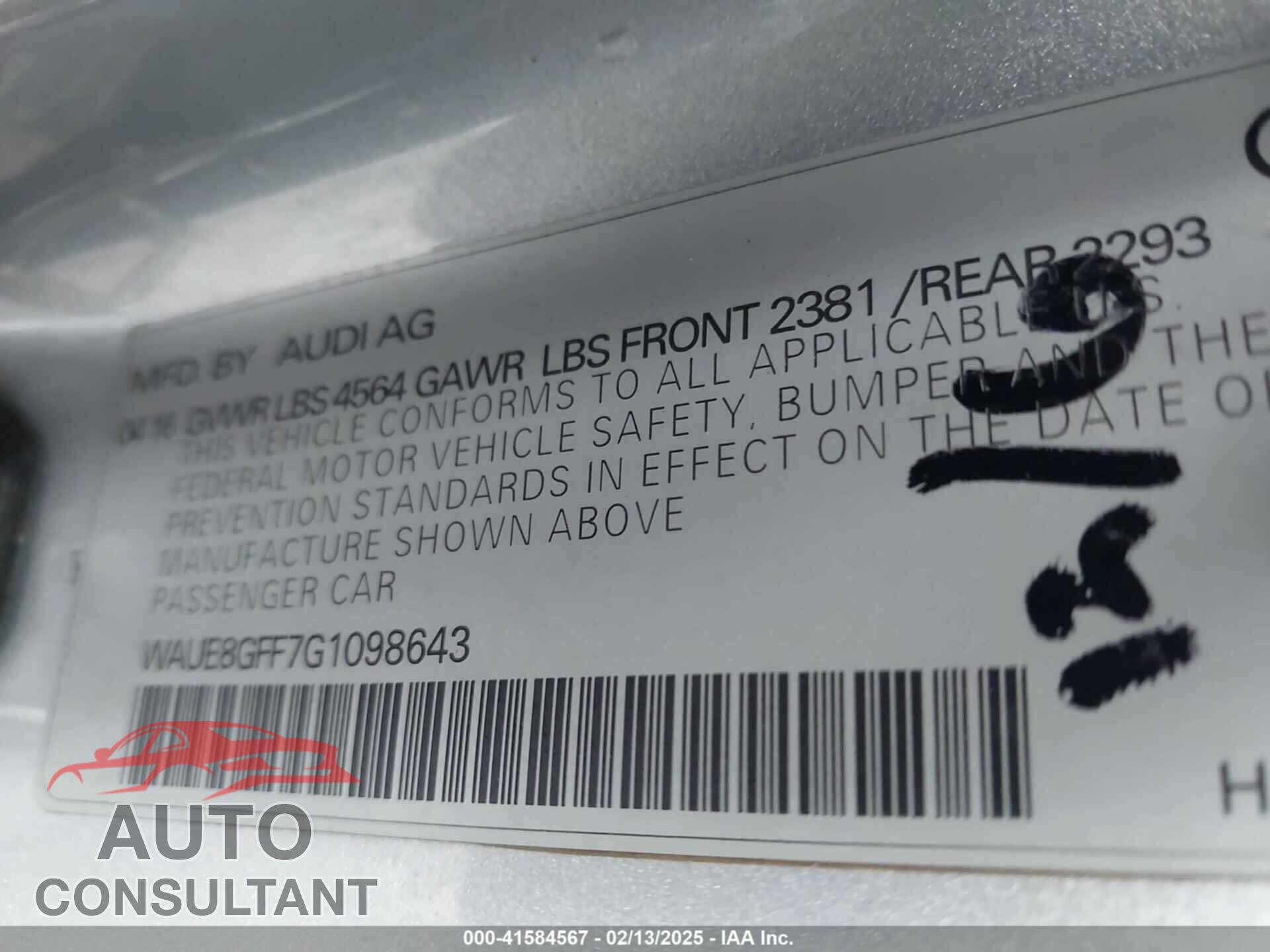 AUDI A3 2016 - WAUE8GFF7G1098643