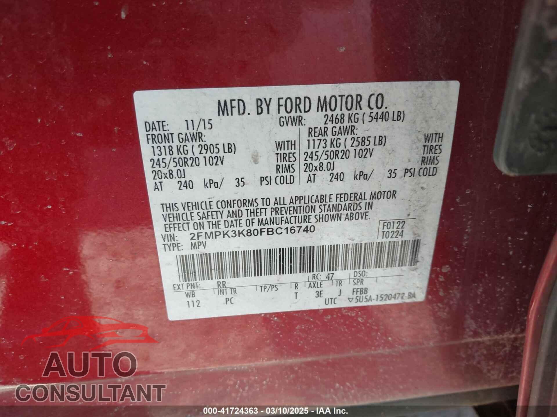 FORD EDGE 2015 - 2FMPK3K80FBC16740