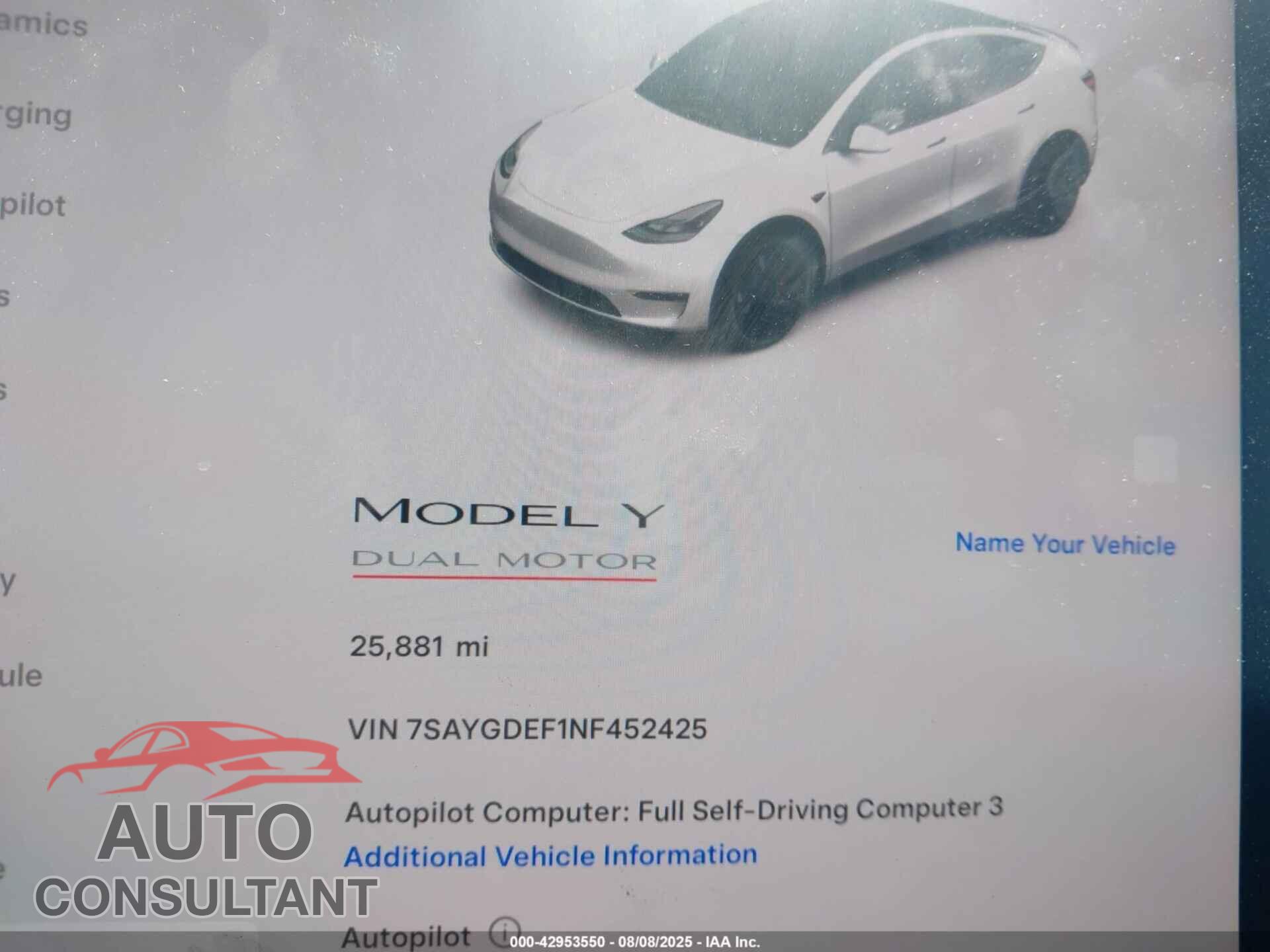 TESLA MODEL Y 2022 - 7SAYGDEF1NF452425