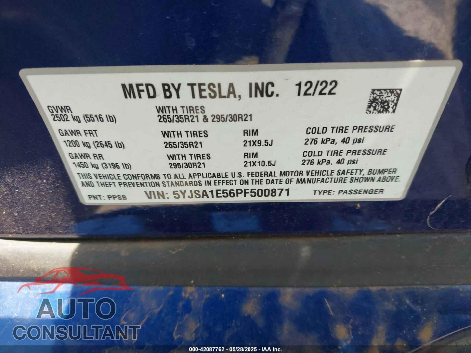TESLA MODEL S 2023 - 5YJSA1E56PF500871